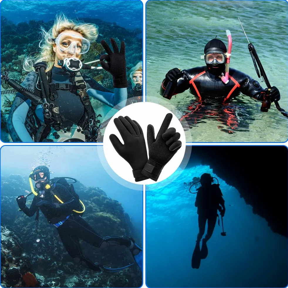AUAUY Guanti in Neoprene Elastico, 3mm Guanti da Muta Termica, Guanti da Immersione con Polso Elastico e Particelle Antiscivolo, per Immersioni Snorkeling Surf Pagaia Kayak Nuoto