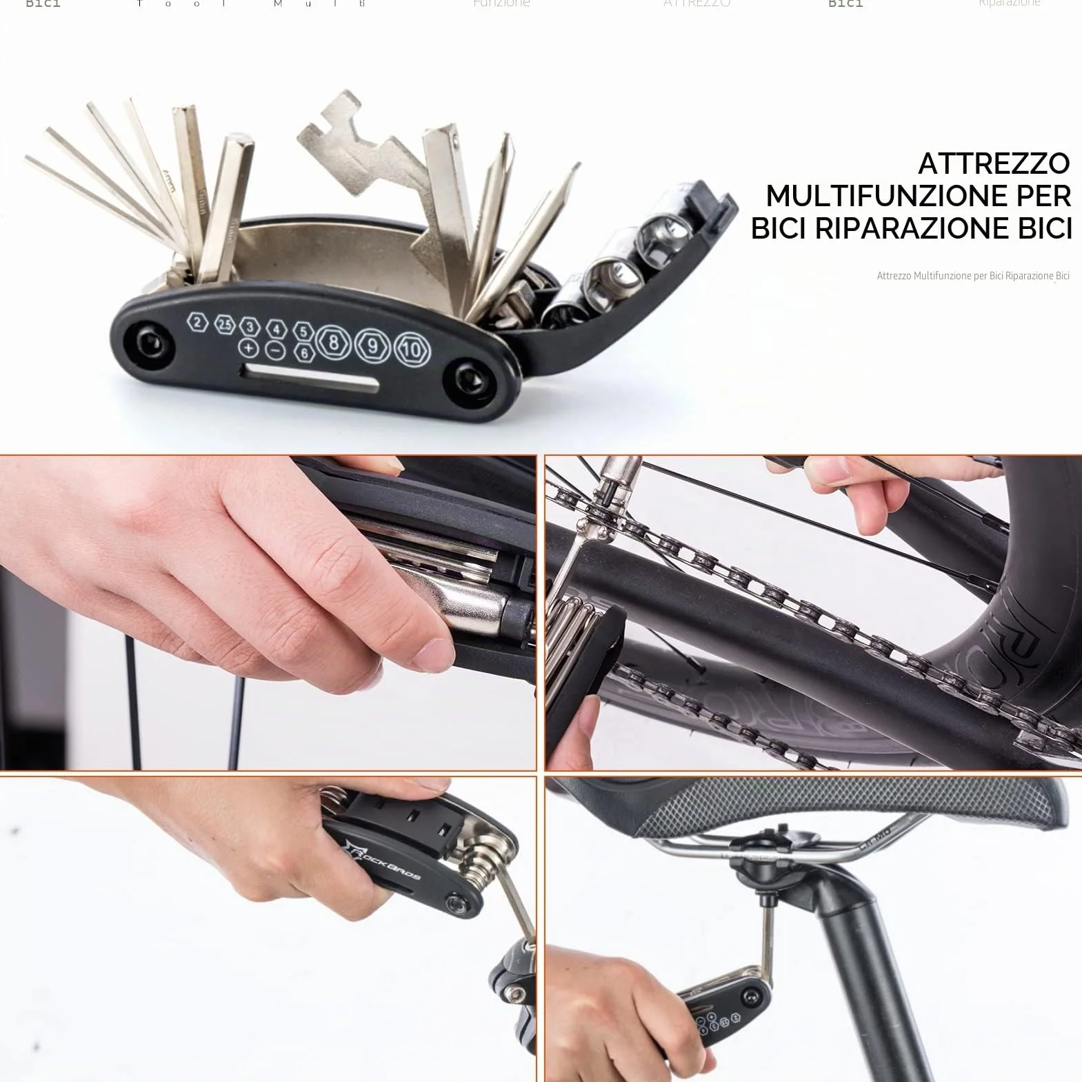 ROCKBROS Kit Riparazioni Attrezzi 16 in 1 per Bicicletta Multiutensili Manutenzione Multifunzionale Pieghevole in Acciaio