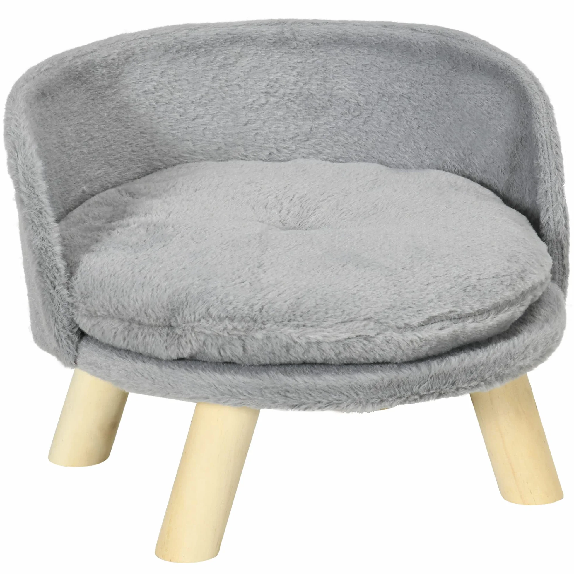 PawHut Lettino per Cani Taglia Media di 5 kg Massimo Rotondo, Divano per Cani in Tessuto di Peluche e Legno con Cuscino Extra Lavabile in Cotone PP, Ø40.5x33 cm, Grigio