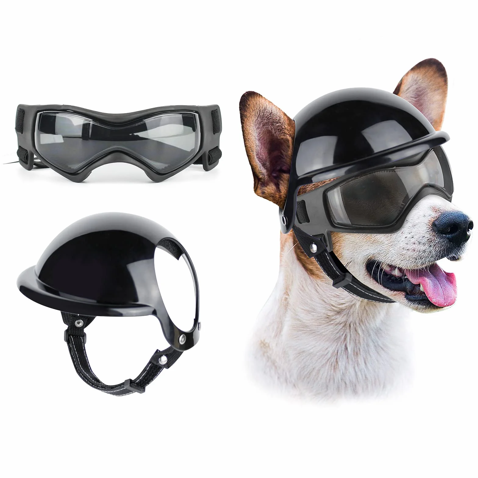 NAMSAN Occhiali anti UV per cani con casco per animali domestici, antivento, per cani di taglia piccola/media