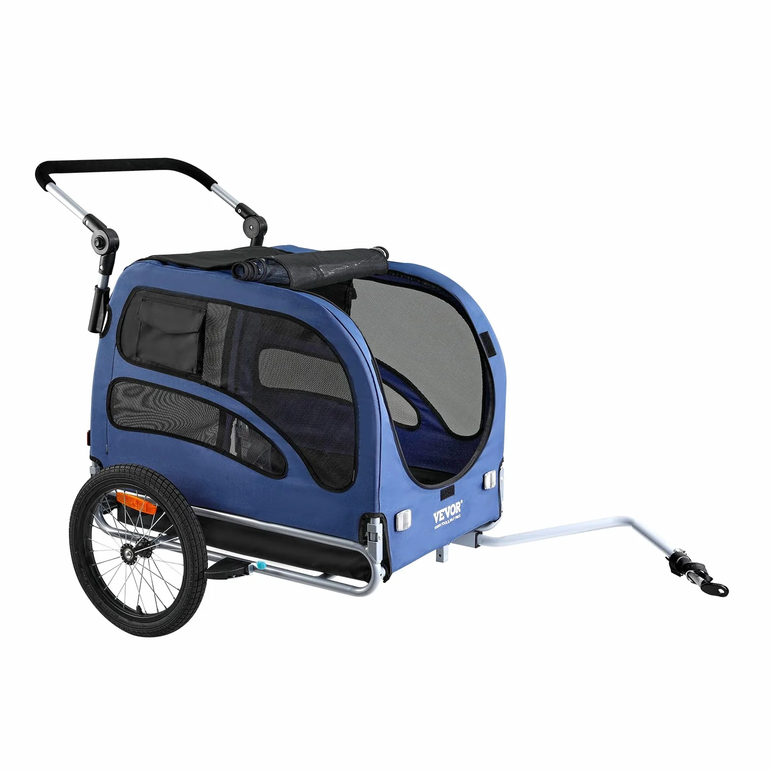 VEVOR Rimorchio Bici per Cani Pieghevole Portata max. 45kg Passeggino per Animali Domestici con Ruote a Sgancio Rapido, Attacco Universale, Carrello per Bici Traino Rimorchio per Animali Nero/Blu