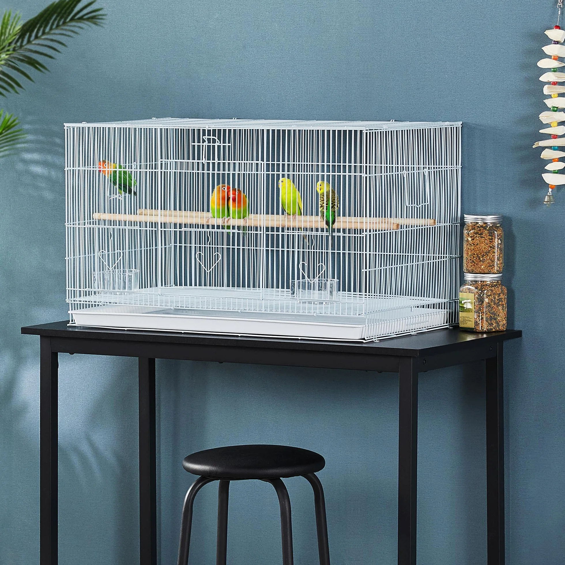 Yaheetech Gabbia Voliera per Uccelli Pappagalli Impilabile in Metallo 77,5 x 46,5 x 46 cm Bianca