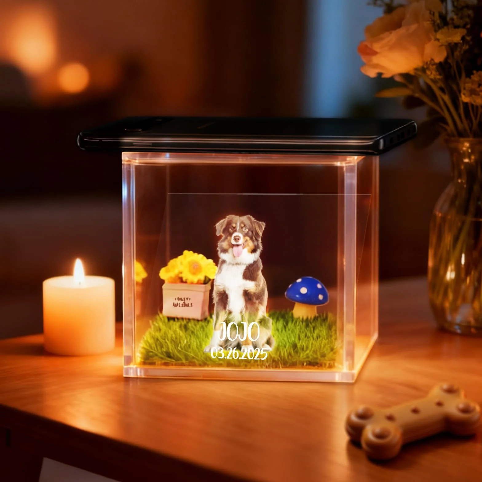 Scatola Commemorativa Olografica per Animali Domestici Cornice con Foto Personalizzata Casetta Digitale Olografica per Animali Domestici Fai Da Te Regalo Personalizzato per Amanti di Cani o Gatti