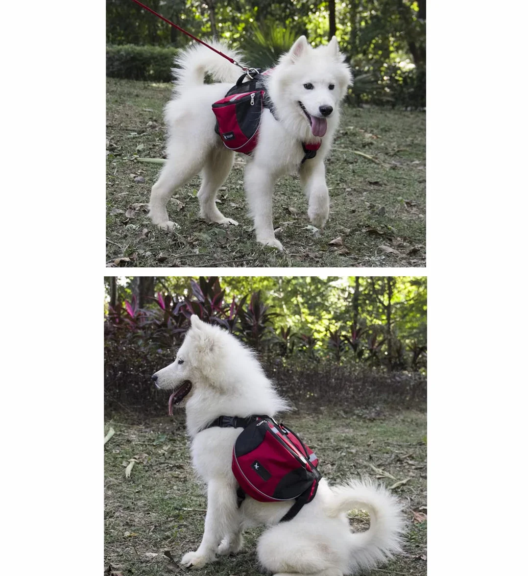 Borsa da Sella per Cani Medio e Grande - Zaino Imbracatura per Viaggio Escursionismo Sport all'aperto, Alforja Regolabile Impermeabile Giubbotto Riflettente con Manico (rosso, M(cane 18kg - 28kg)