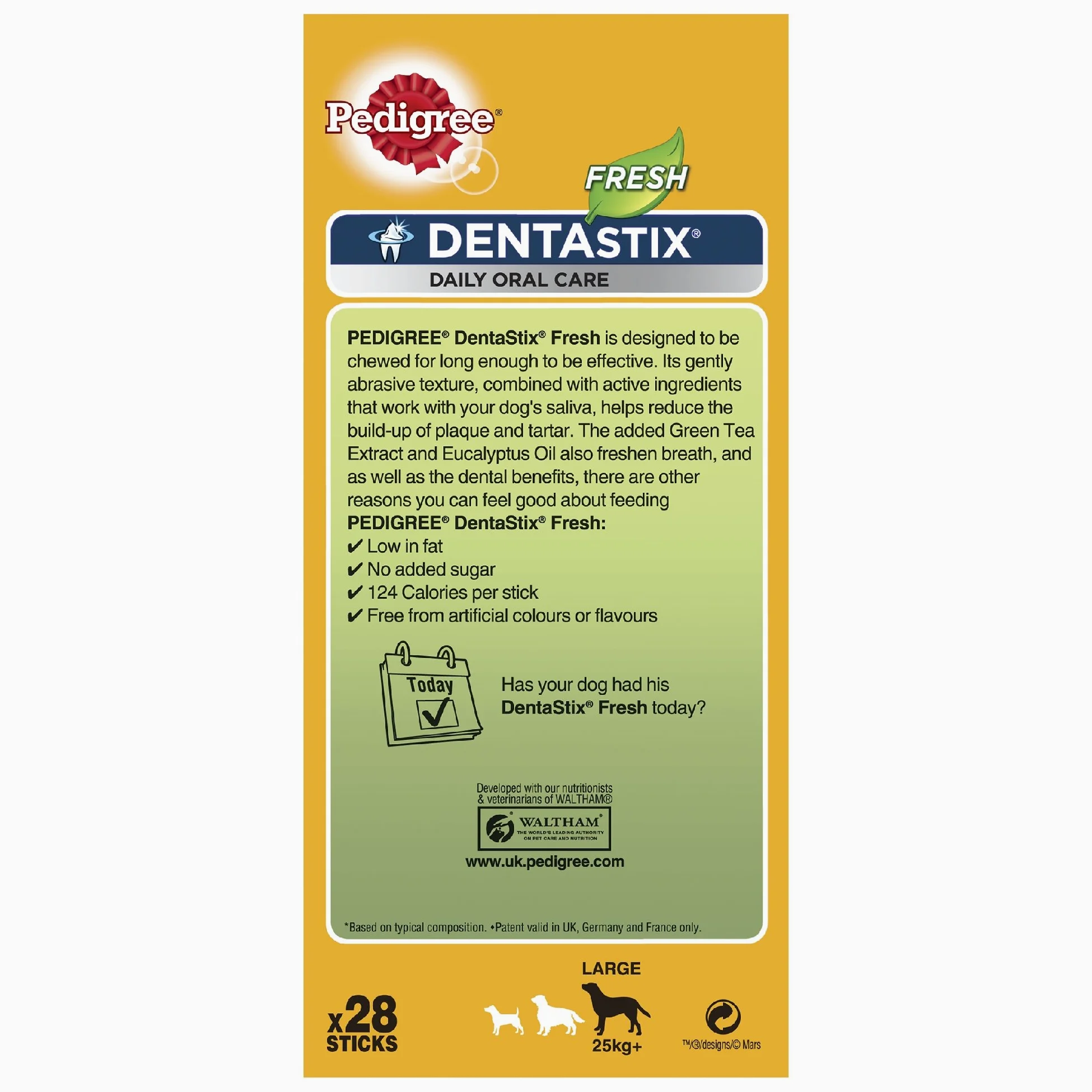 Pedigree Dentastix Fresh, masticabili dentali giornalieri per cani grandi da 25 kg o più, 28 barre