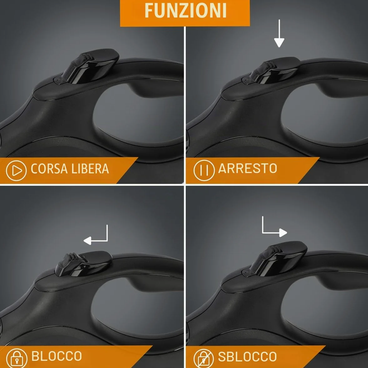 ReaVET Guinzaglio retrattile, 8 m, per cani di grossa taglia (XL), manico ergonomico e antiscivolo, guinzaglio per cani retrattile, robusto guinzaglio estraibile con sistema di arresto dei freni,