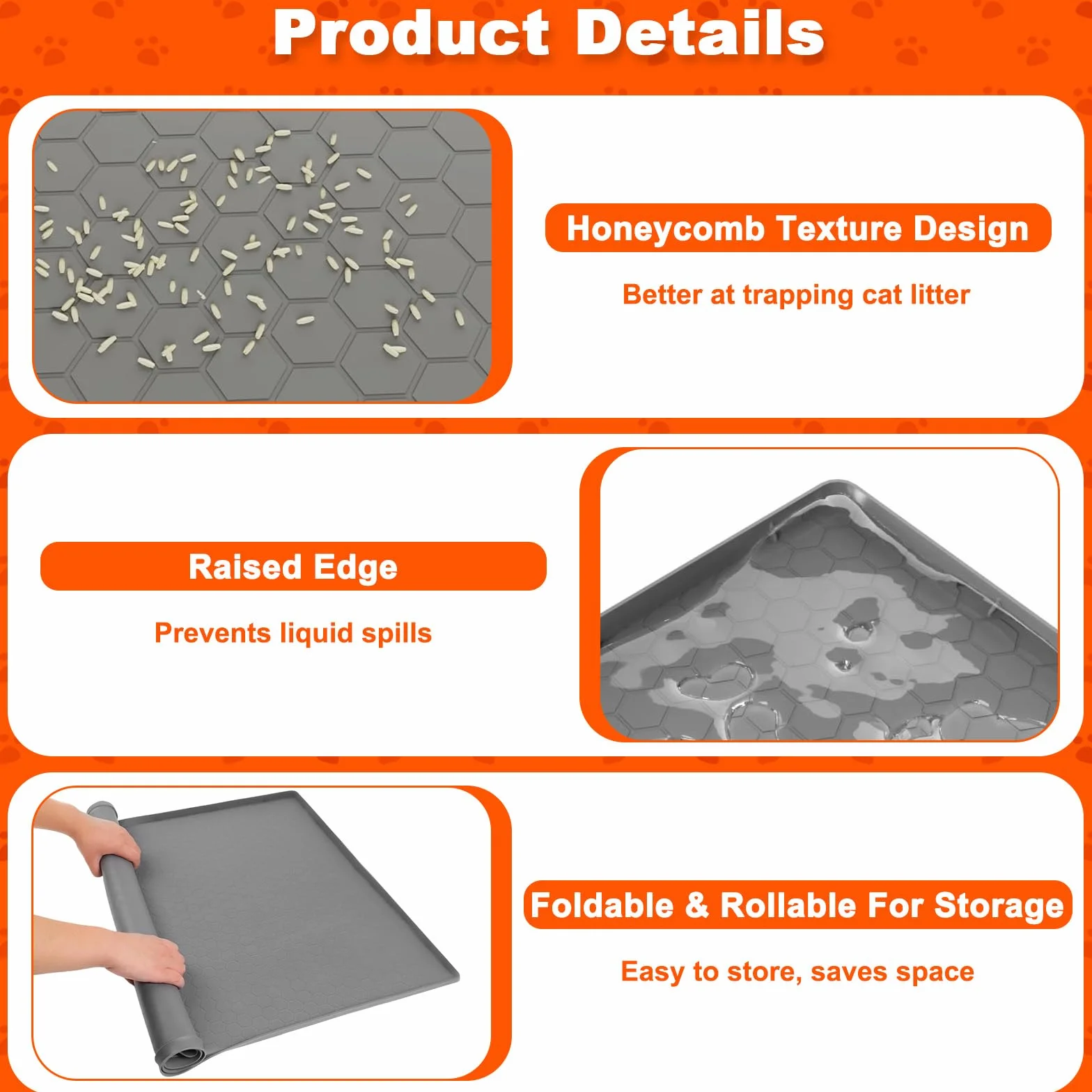 Tappetino Lettiera Gatto per Gatti con Bordi Rialzati, Tappeto Silicone Extra Grande 86x56cm, Mat Alimentare Morbido Sulle Zampe & Facile Pulire, Protezione Impermeabile Antiscivolo Resistente(Grigio)