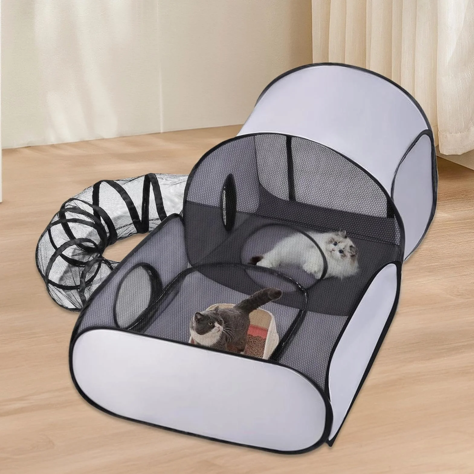 Gabbia Portatile per Gatti - Box Pieghevole per Gatti - Tenda Portatile per Gatto, Recinto Pieghevole per Animali Domestici, con Tunnel E Rete Di Ventilazione, per Campeggio E Viaggio