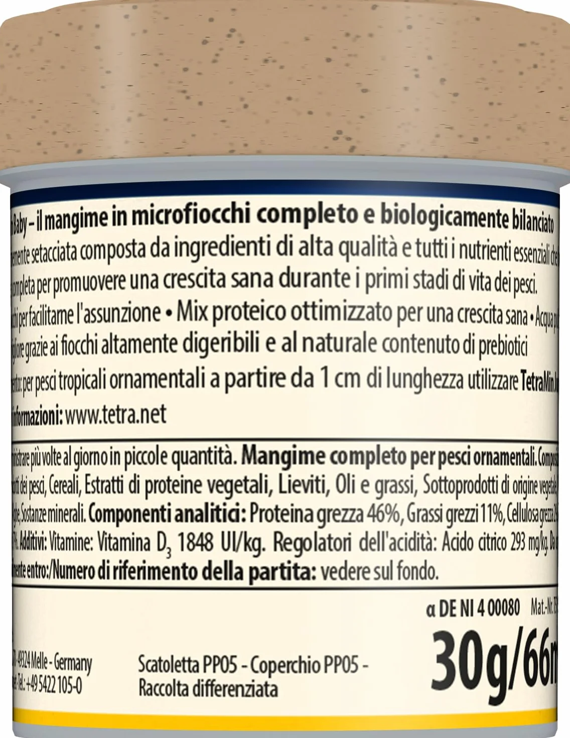 TetraMin Baby Mangime per pesci in microfibre per avannotti fino a 1 cm, lattina 66 ml