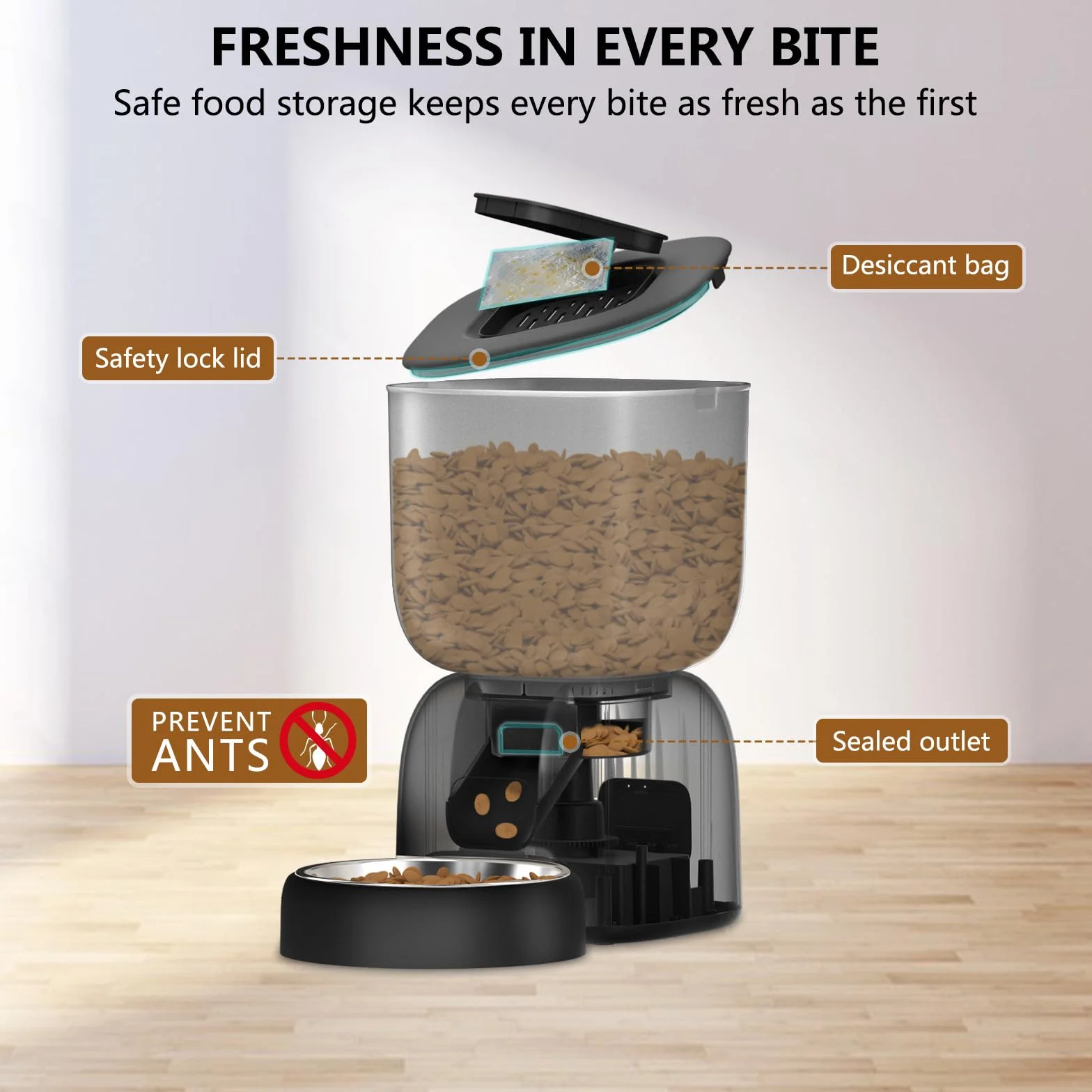 PUPPY KITTY Cady Distributore Automatico Cibo Gatti, 3L Dispenser Cibo Gatti con 10S Registrazion, Durata Della Batteria fino a 180 giorni, Orari di Mangiatoia Personalizzati, 1-4 Pasti al Giorno