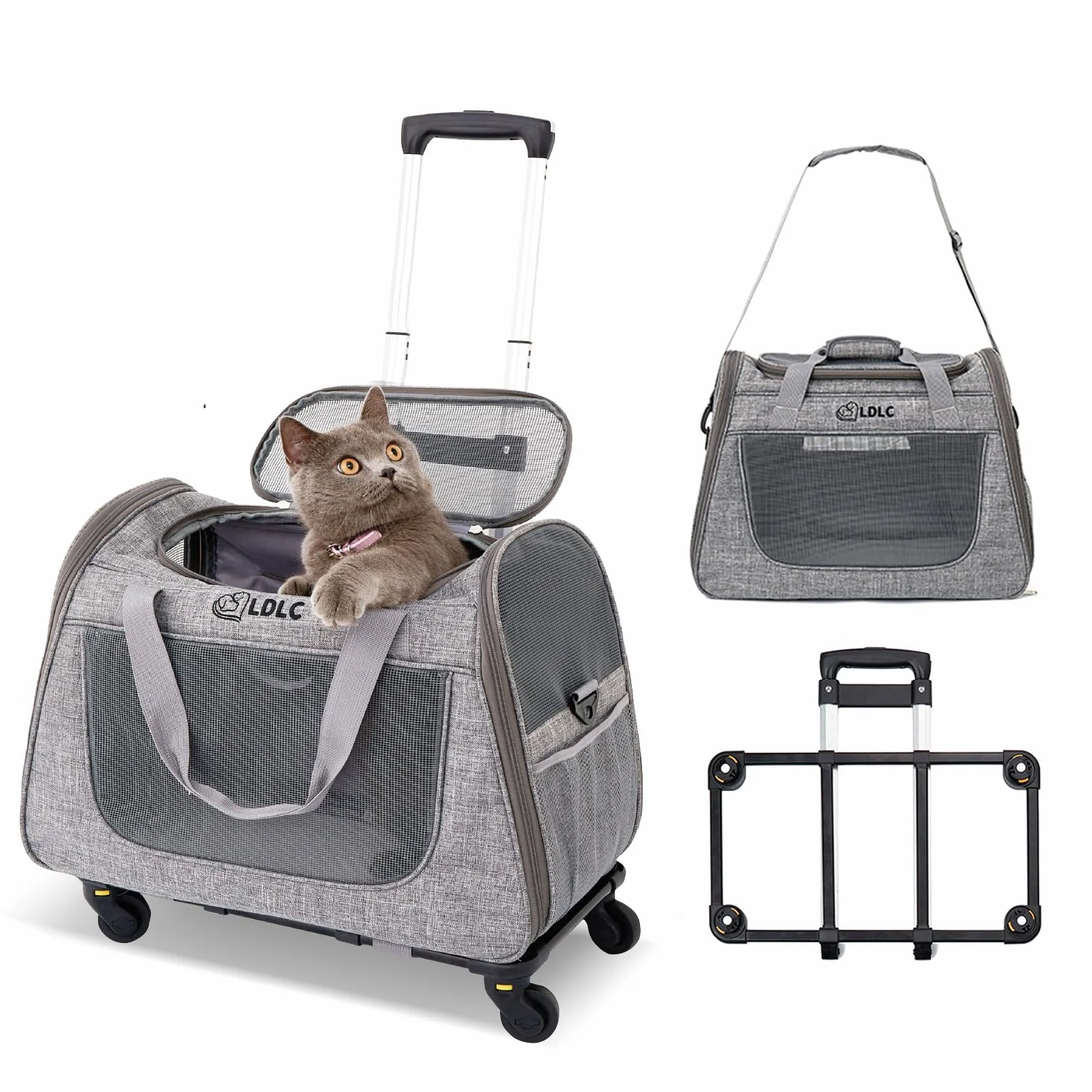 PETCUTE Trasportino per Cani e Gatti,Trasportino per Animali Domestici con Ruote,Pieghevole Borsa per Cani Piccola Taglia con Guinzaglio di Sicurezza,Carrello Confortevole per Cani e Gatti