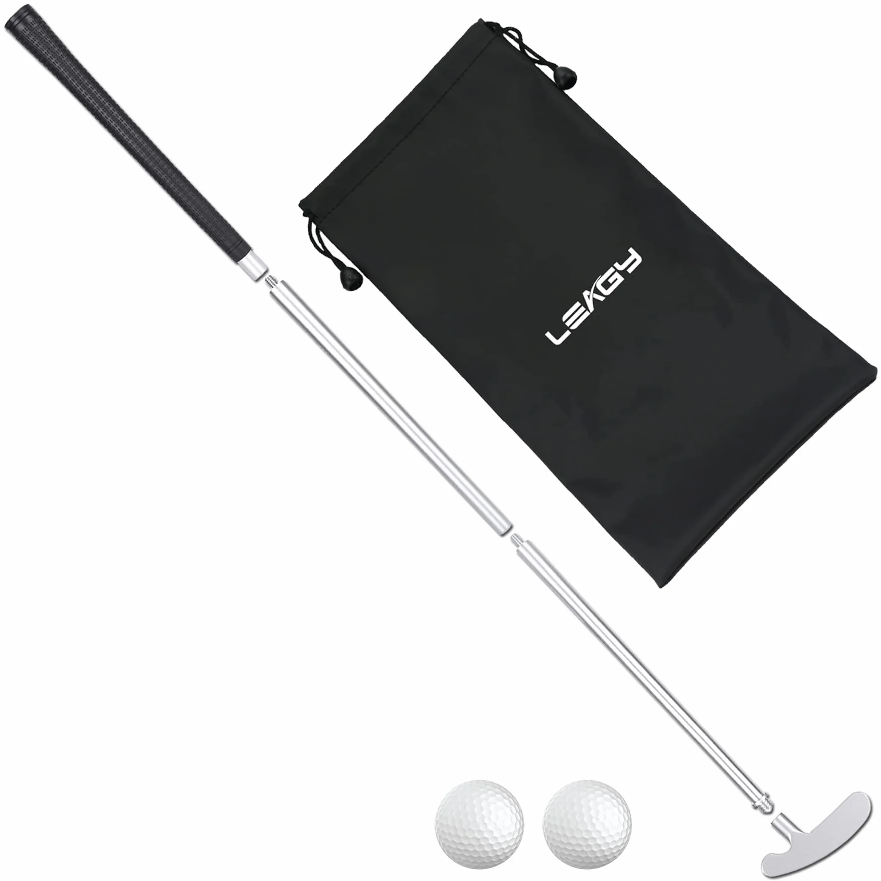 Leagy Putter per Golfisti Destri e Mancini, 2 Palle Bianche, 4 Bastoni Portatili in Lega di Zinco, Borsa Nera