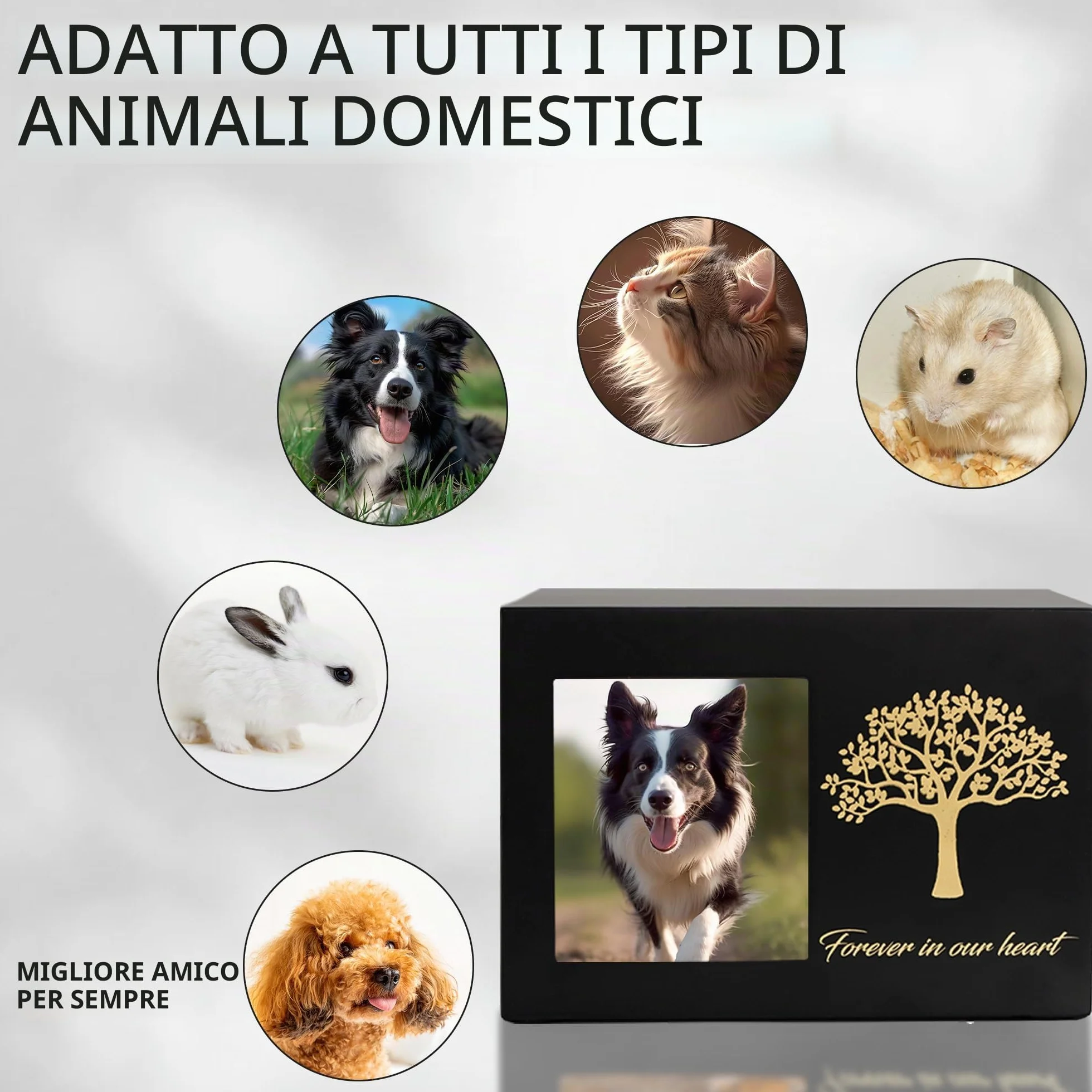 Urne per cani o gatti, cornice portafoto personalizzata e Albero Commemorativo, ceneri in legno, scatola dei ricordi per gatti o cani (25kg)