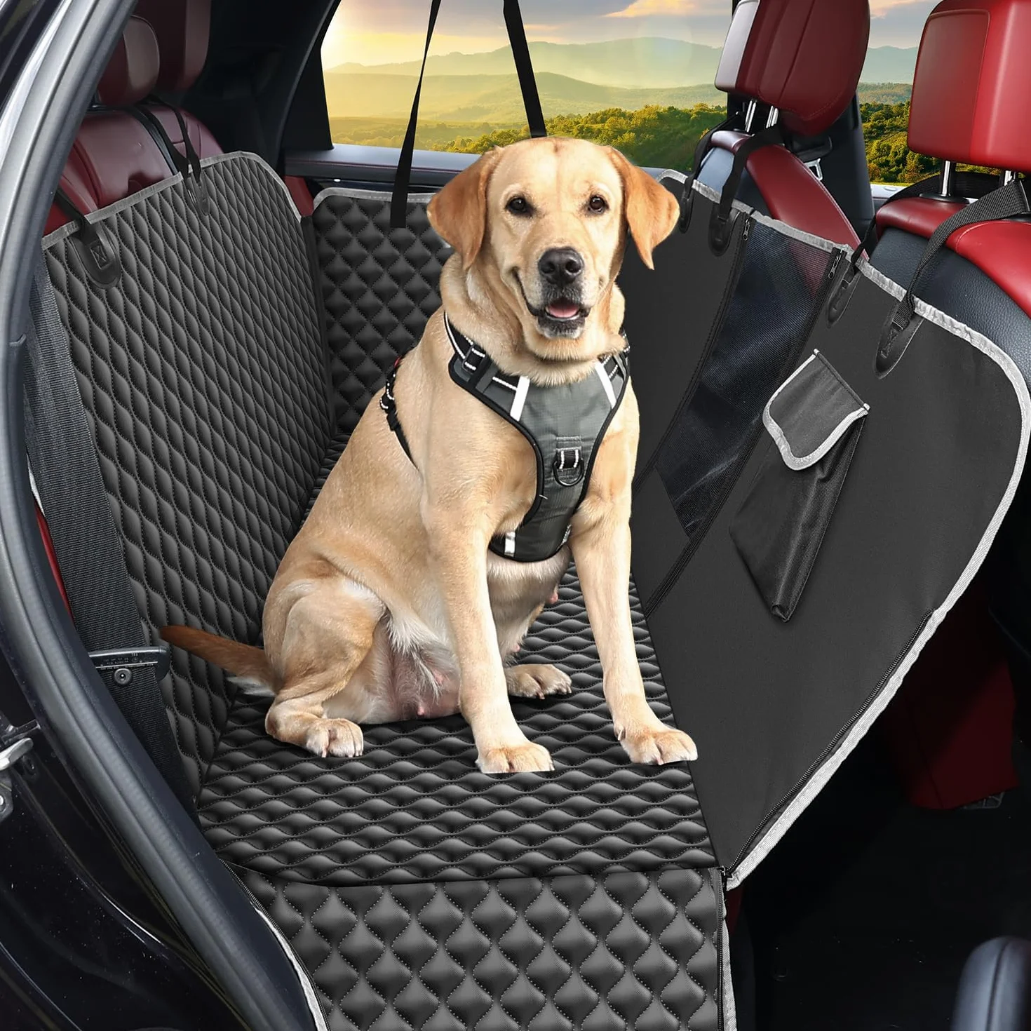 KYG Coprisedile Auto per Cani, Coprisedili Posteriore per Cani Impermeabile Antiscivolo con Finestre a Maglie, Protezione per sedile per animali per Auto SUV 135x140cm