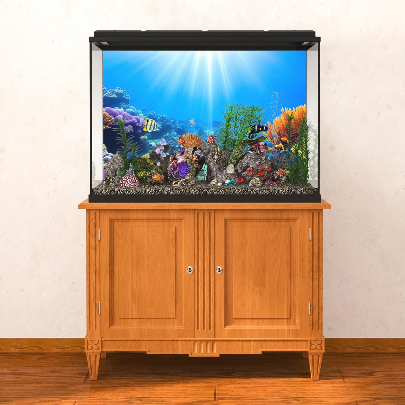 120x50cm Acquario Subacqueo Sfondo Luce del Sole Blu Mare Colorato Barriera Corallina Mondo Sottomarino Pesce Serbatoio Poster Sfondo