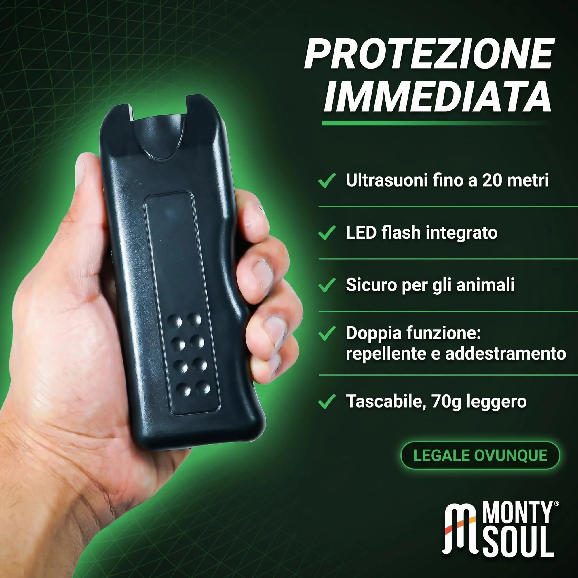 Dispositivo Repellente per Cani Aggressivi con Ultrasuoni e LED Flash - Portatile e Sicuro - Allontana Cani Minacciosi Senza Danneggiarli, Perfetto per Jogging, Passeggiate, Ciclisti 20MT (Stop Dog X)