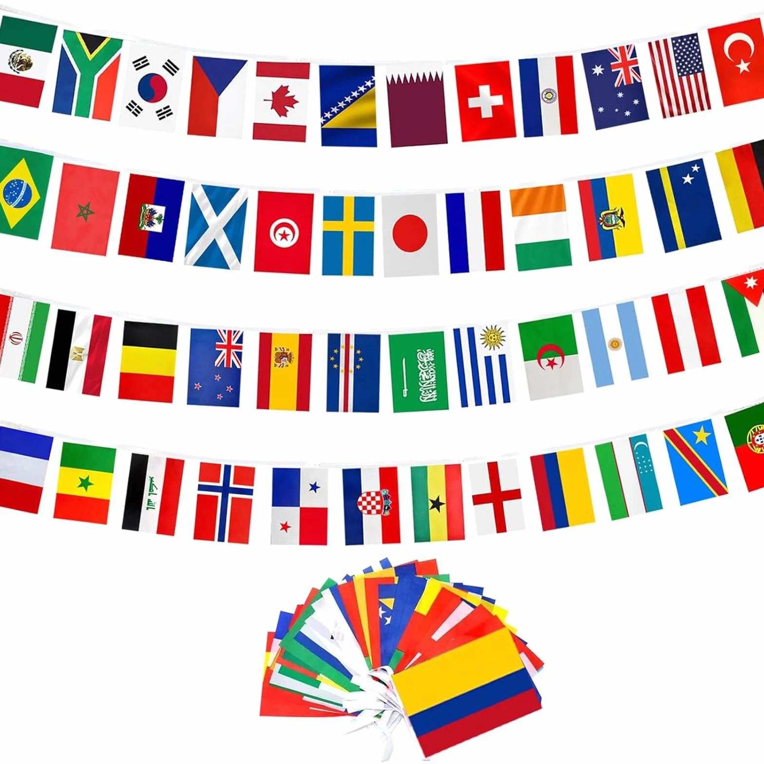2026 - Bandiere mondiali, catena 48 paesi per 2026 Coppa del Mondo 2026, 14 m, decorazione per la visualizzazione pubblica, giardino, bar, tifosi della Coppa del Mondo
