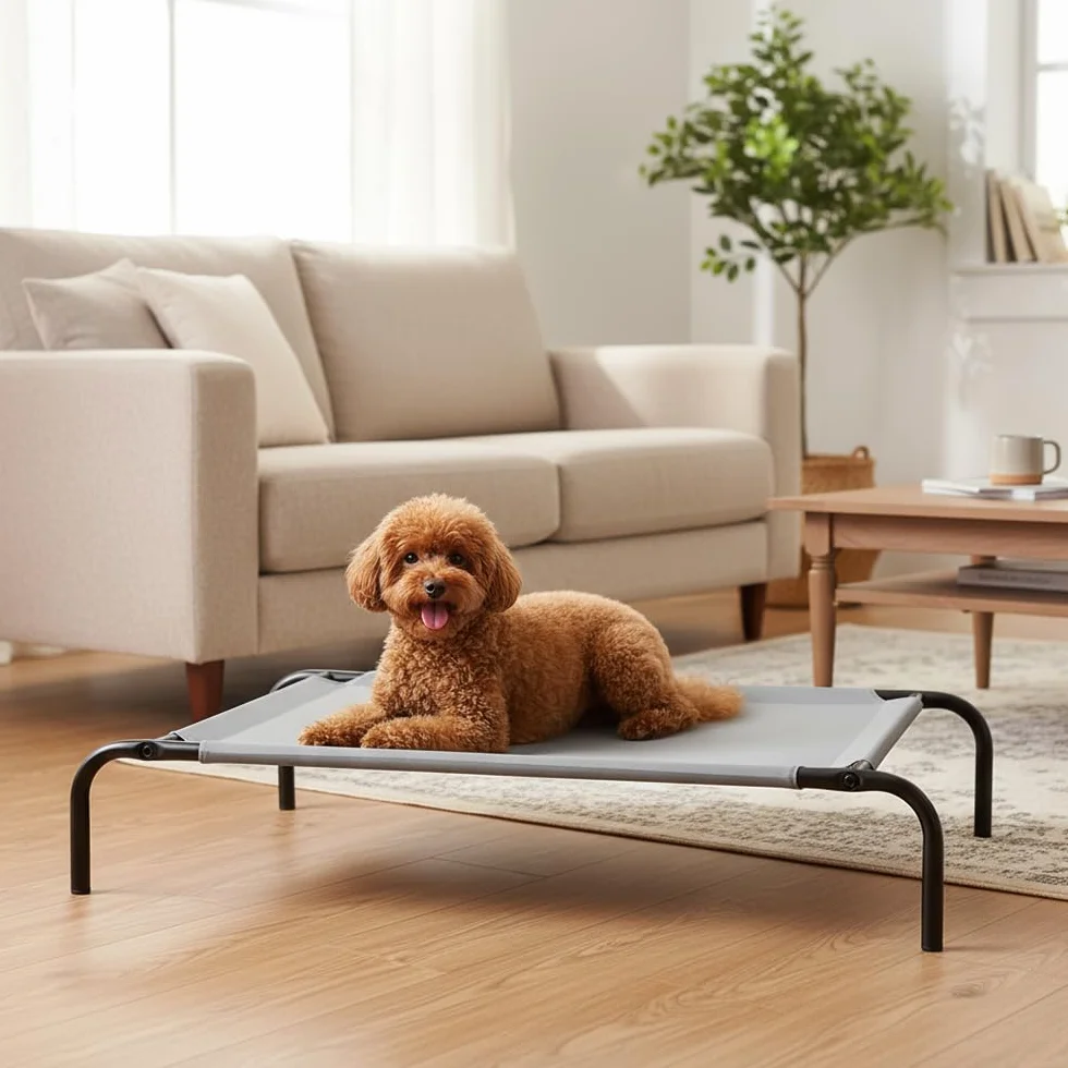 Amazon Basics per Cane Lettino rialzato rinfrescante Stoffa Grigio Misura M 110x65x19 cm