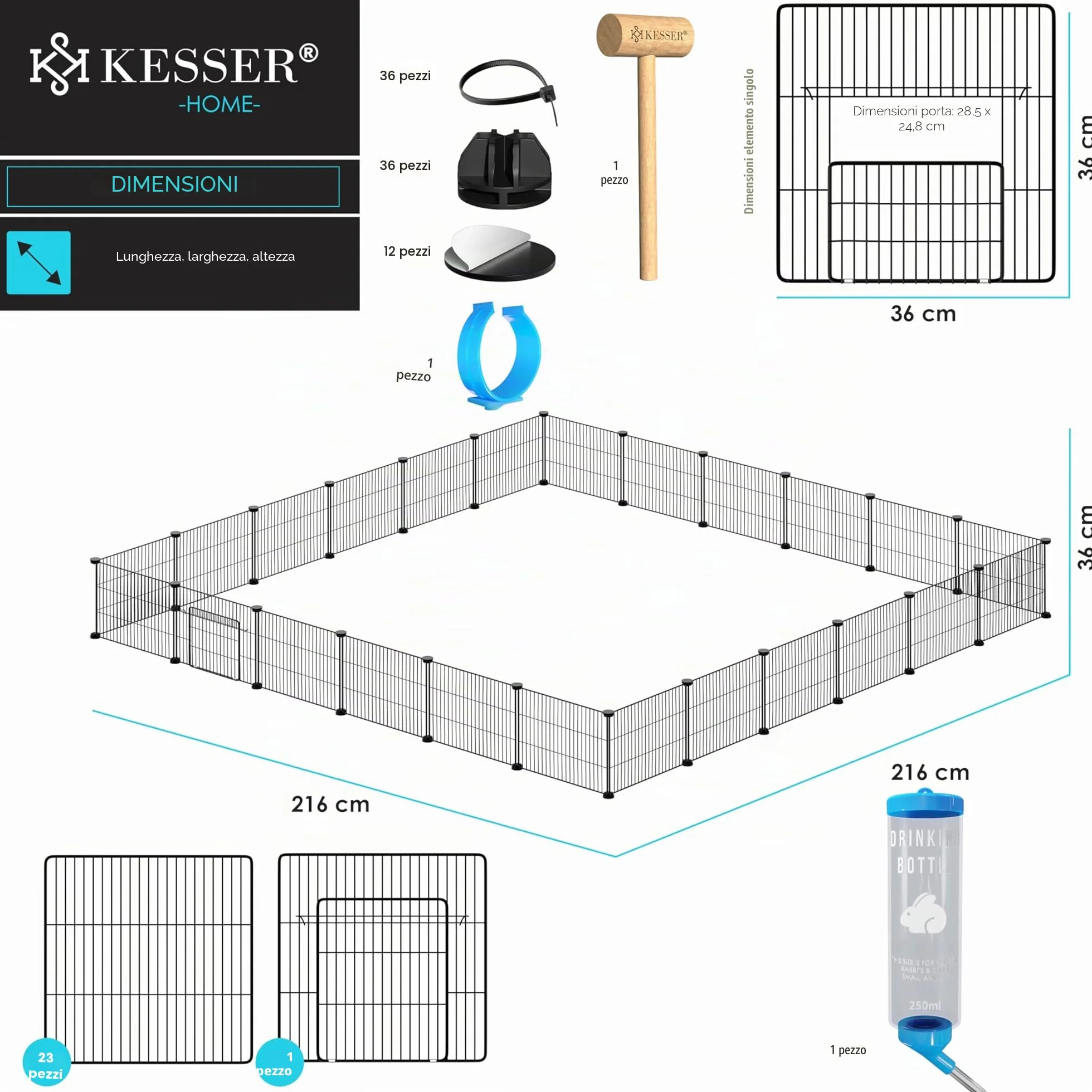 KESSER® Recinto per esterni per conigli in rete metallica XXL con porta - recinzione per piccoli animali - box per porcellini d'India - gabbia per piccoli animali - conigliera per interni ed esterni