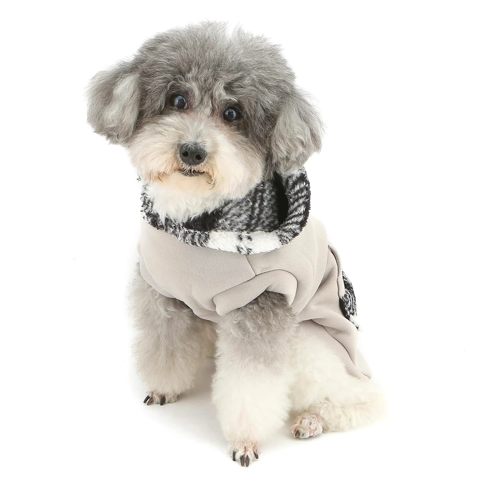 XHYRHTS Maglione in Pile per Cani con Cappuccio Scozzese Fuzzy per Razze XSmall Piccole, Caldo Pullover Senza Maniche con Anello a D e Tasca, Completo Invernale con Cappuccio per Cuccioli Gattini
