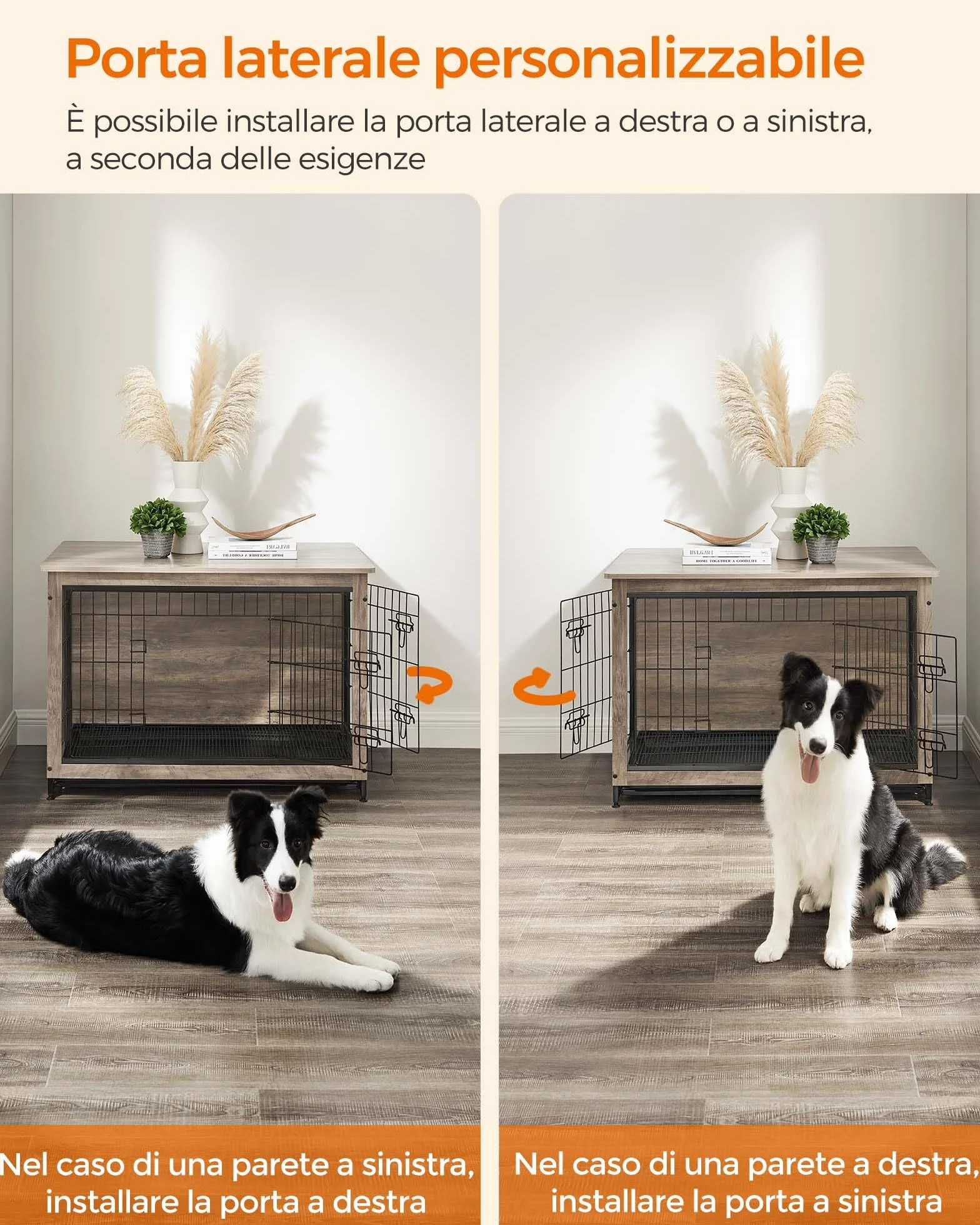 Feandrea Gabbia per Cani 32 kg Mobile Tavolino Cuccia Moderna 2 Porte Greige PFC003G01
