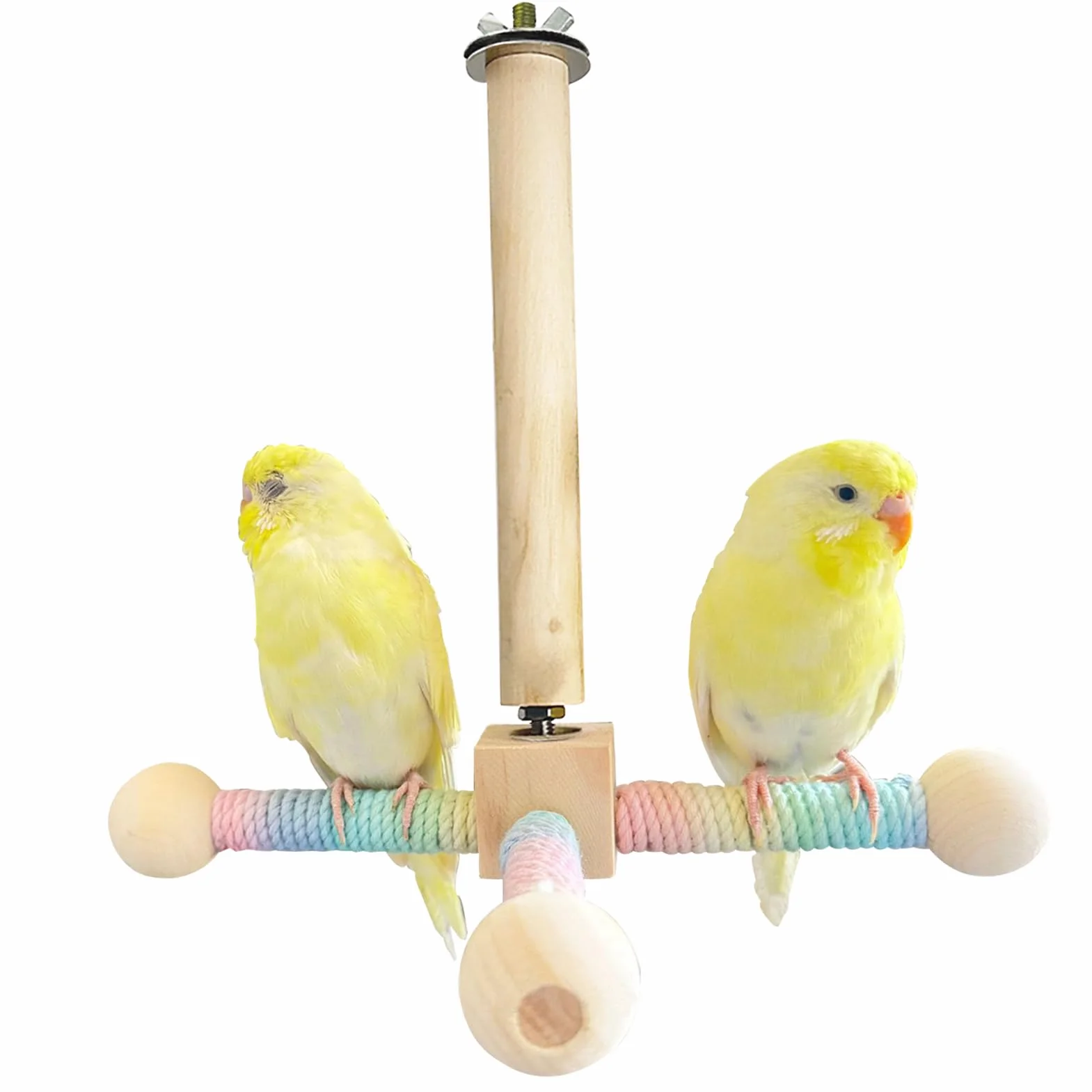 Giocattoli per Uccelli di Legno Parco Giochi per Pappagalli Giostra Accessori Gabbia Posatoio Colorato