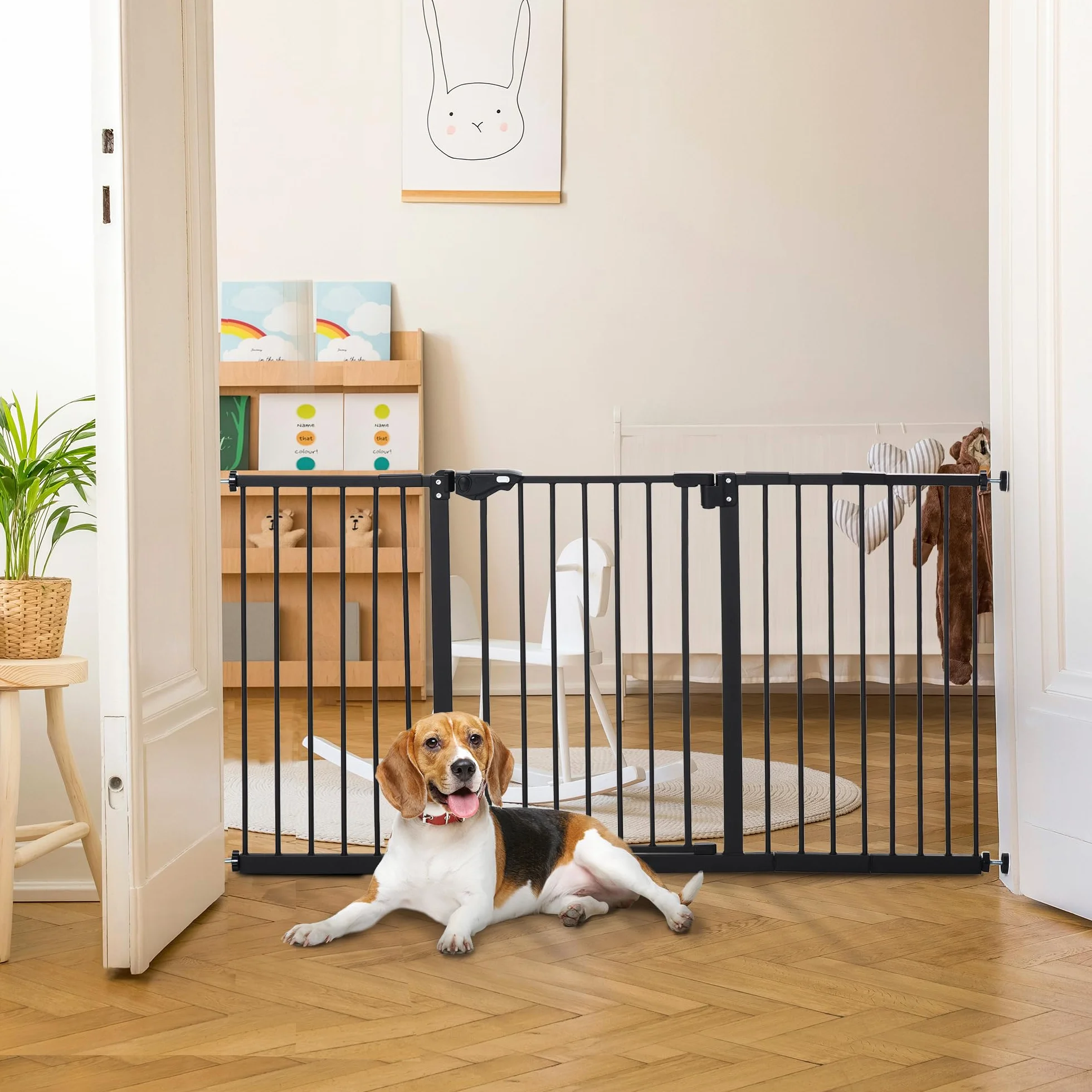 PawHut Cancellino per Cani 3 Estensioni Larghezza Regolabile 147.5 cm Fissaggio a Pressione Senza Fori Chiusura Automatica Nero