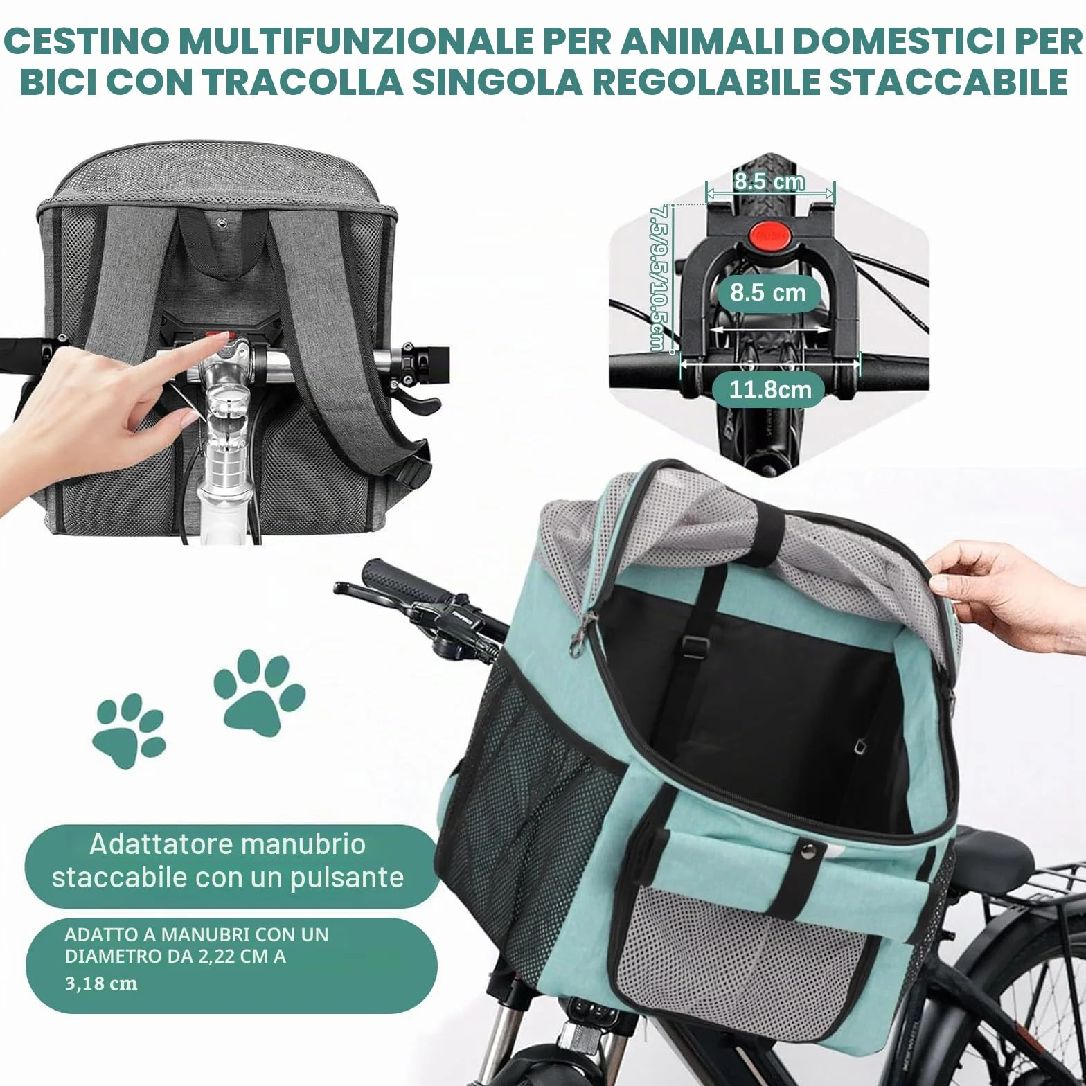 Cestino per bicicletta anteriore, pieghevole, impermeabile, per cani e animali domestici, shopping, campeggio e attività all'aperto
