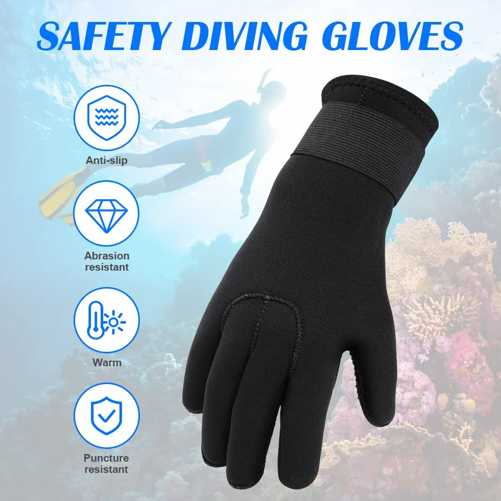 AUAUY Guanti in Neoprene Elastico, 3mm Guanti da Muta Termica, Guanti da Immersione con Polso Elastico e Particelle Antiscivolo, per Immersioni Snorkeling Surf Pagaia Kayak Nuoto