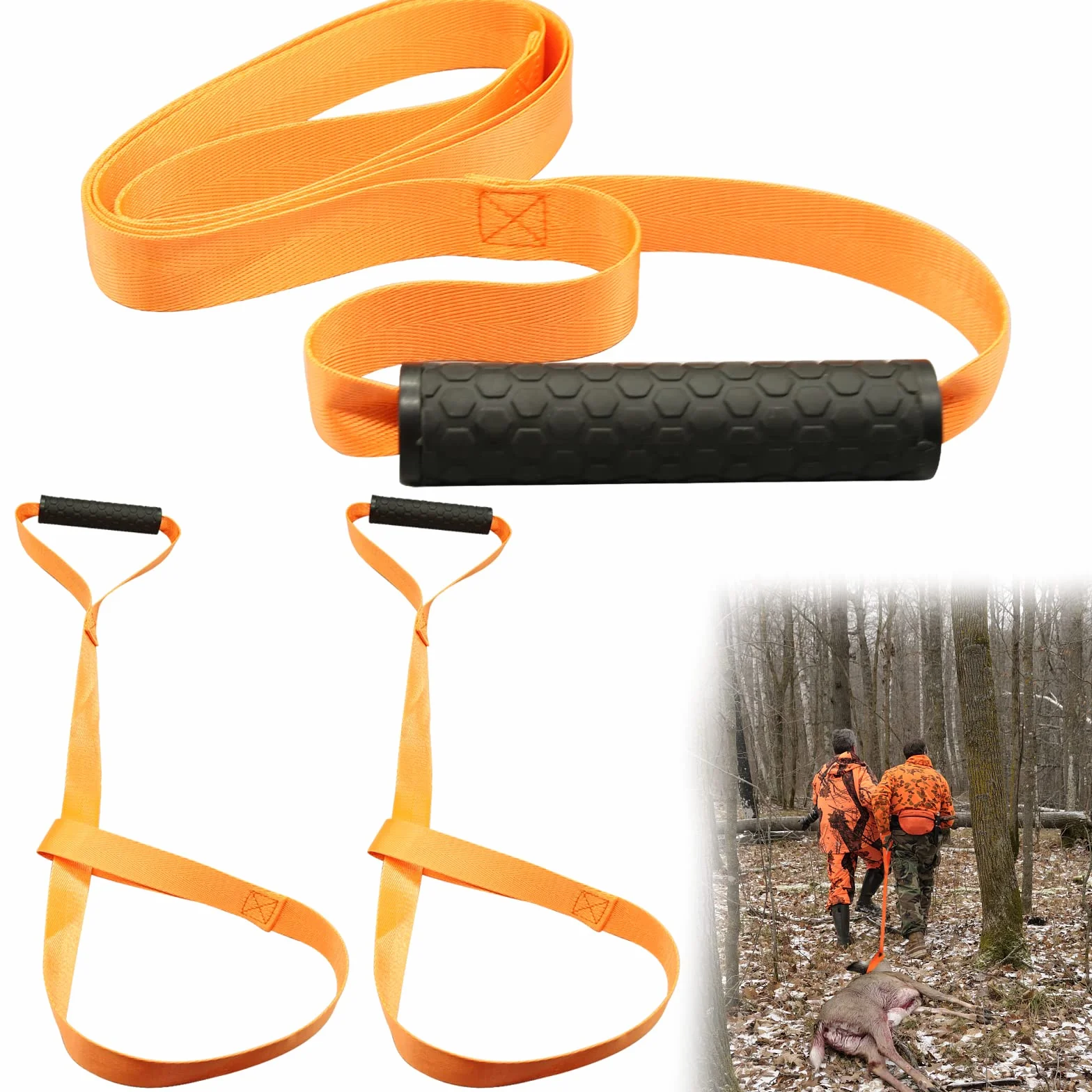 3 pezzi Corda da Trascinamento per Cervo, Riflettente Deer Drage con Tracolla Regolabile, Accessori da Caccia per Cacciatori di Cervi, Pacchetto, Bagagli, Facile da Trascinare e Tirare (Arancione)
