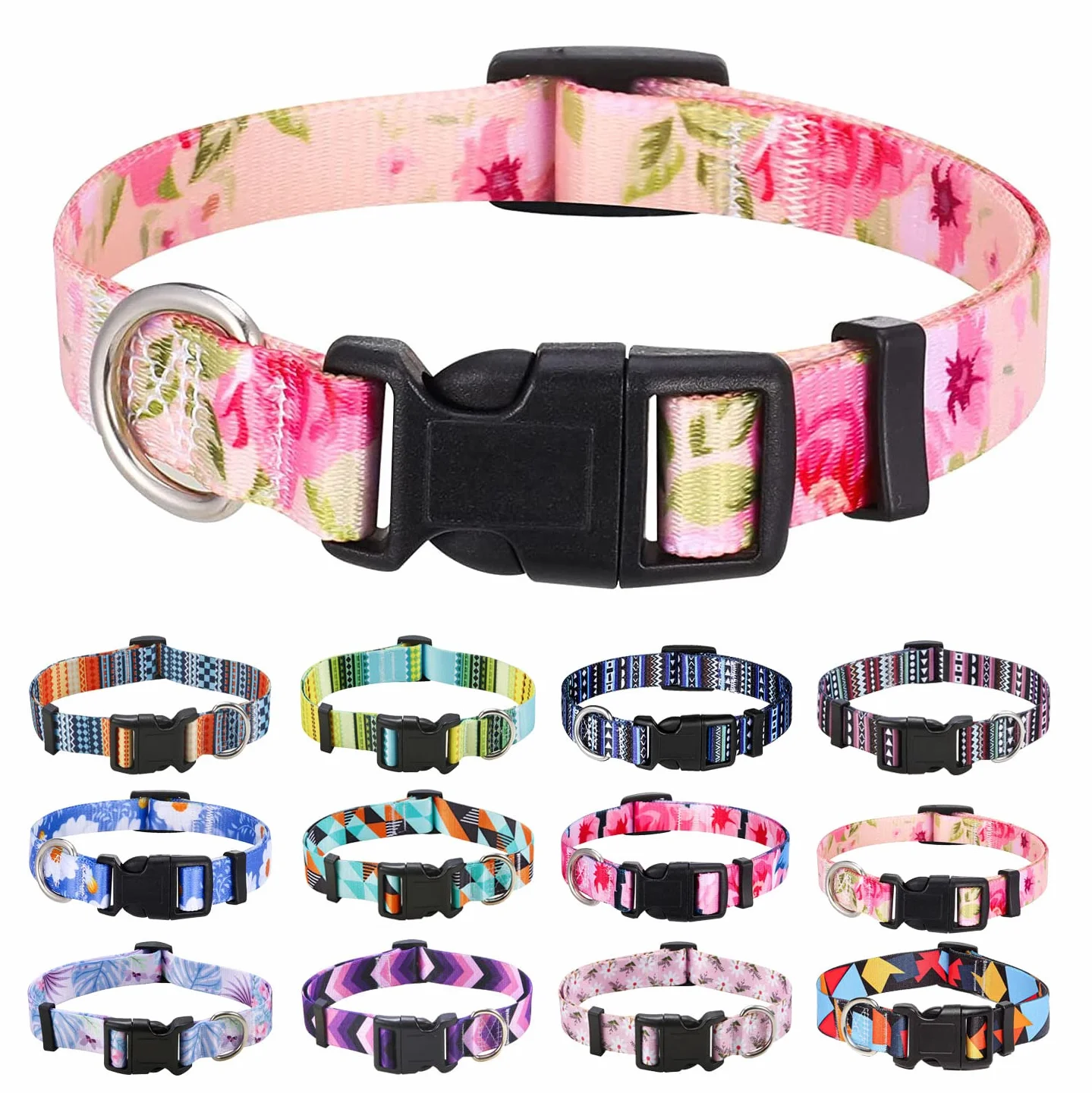Mihqy Collare per Cani, Morbido Regolabile Collari per Cani, Gatti, Cuccioli di Taglia Piccola Media Grande, Bohémien, Floreale, Geometrico, Tribale Disegno（Rosa,XS)