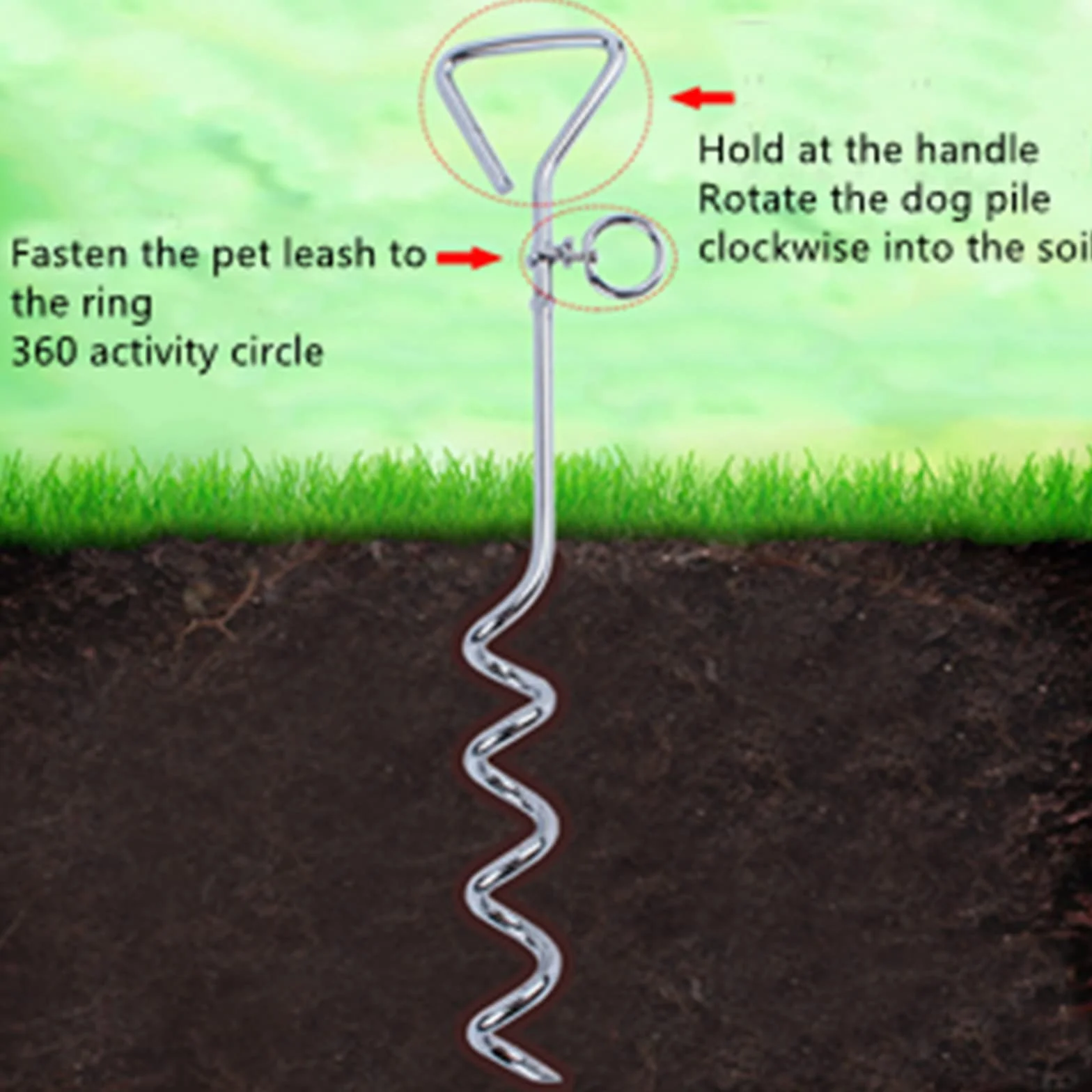 Fascetta per cani in acciaio di alta qualità, con picchetto a spirale da 30,5 cm, per esterni, campeggio, cuccioli, animali domestici e cani di media taglia (5 m)