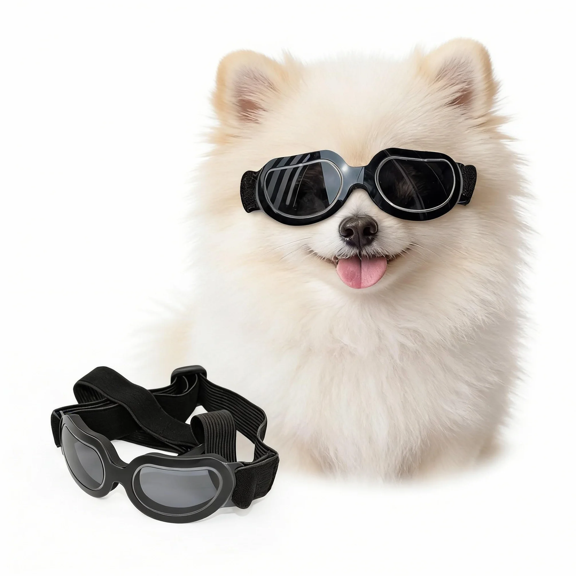 Enjoying Occhiali da Sole per Cani Piccola, Occhiali per Cucciolo Moto, Gatti Adulti Occhiali Cane, Protezione UV, Regolabile, Luminoso Nero