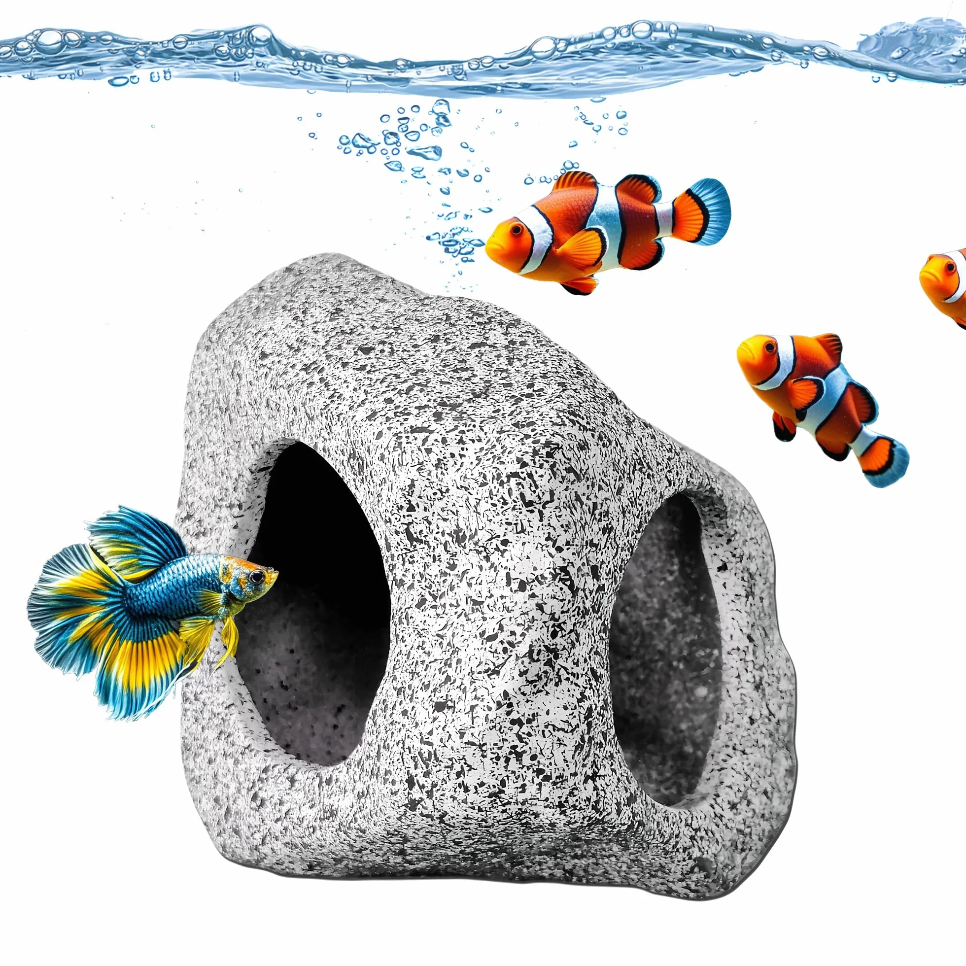 SpringSmart Grotta rocciosa per animali acquatici da riprodurre, giocare e riposare, ornamenti in ceramica sicuri e atossici, pietra decorativa per Betta