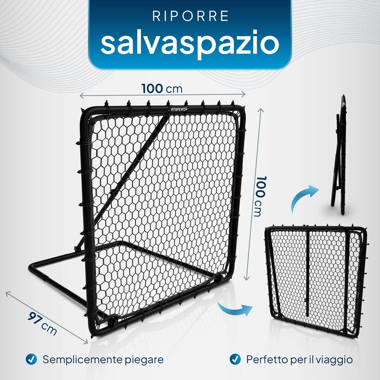 ArtSport Rimbalzatore di Calcio Power Pass - Telaio Regolabile e Stabile - Facile da Riporre - Allenamento Calcio in Spazi Ridotti