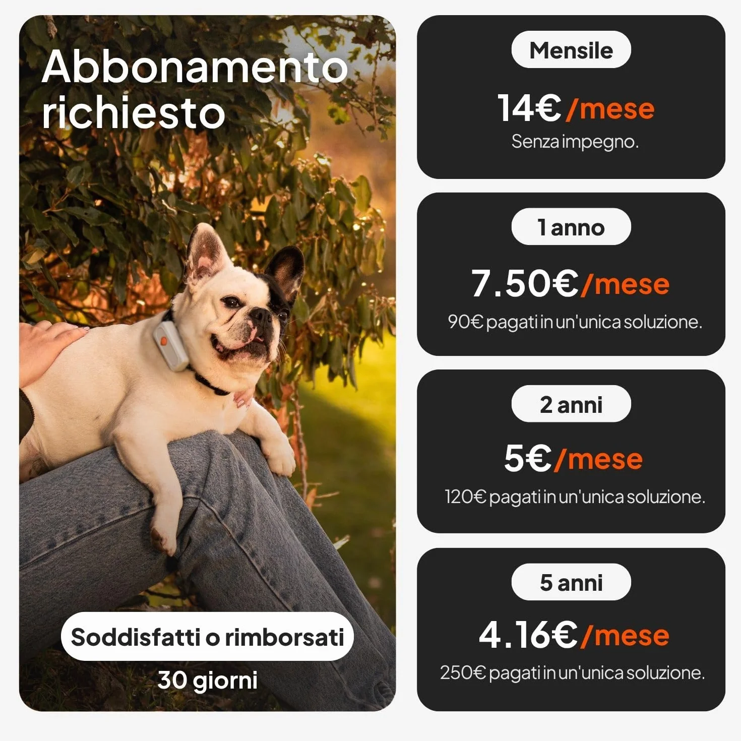 Weenect Dog XS - Localizzatore GPS per cani | Mini localizzatore GPS in tempo reale | Impermeabile | Il più piccolo sul mercato | Funziona con abbonamento | Garanzia a vita