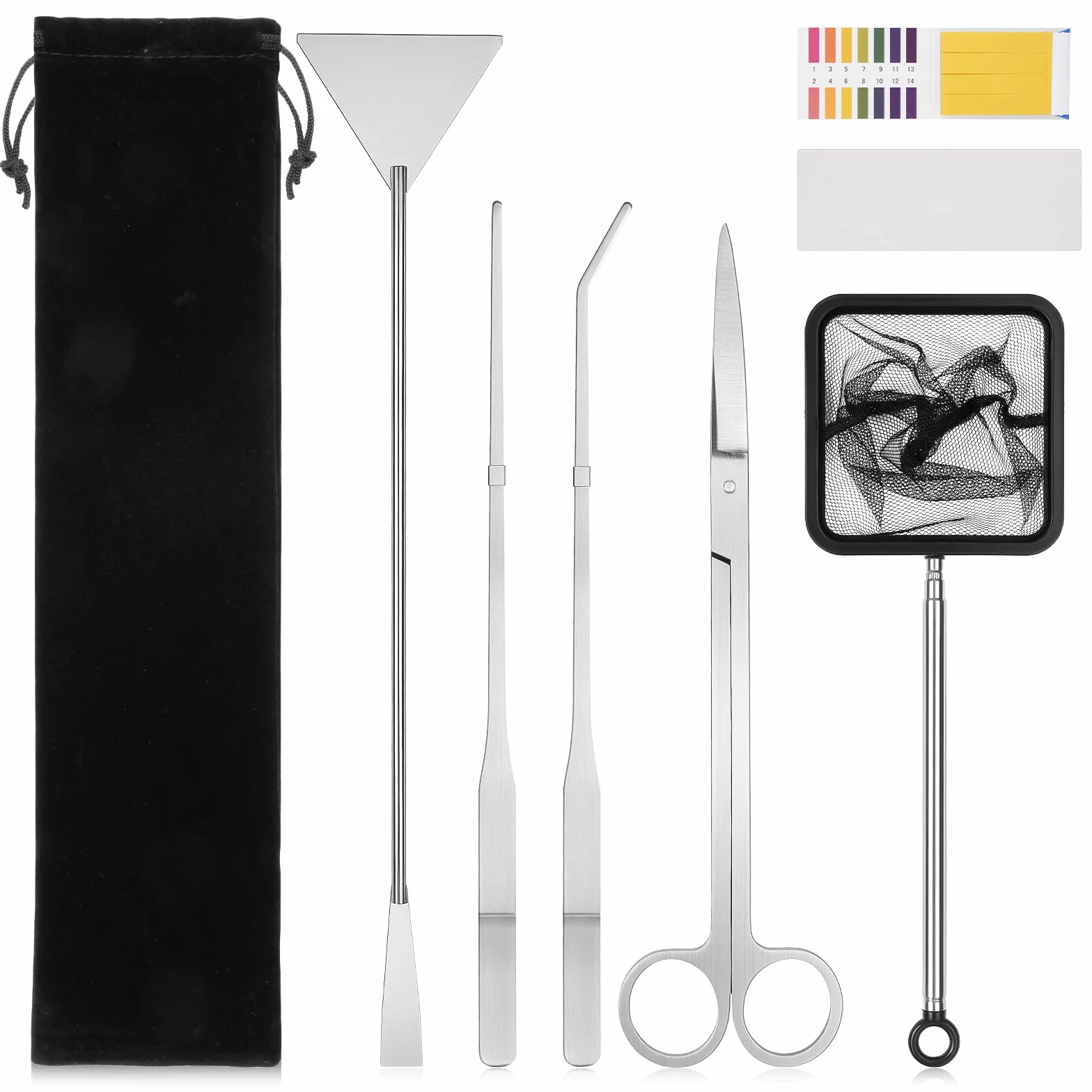 Flintronic Set 7 in 1 Attrezzi per Acquario in Acciaio Inox con Pinzette Forbici Spatola Imbuto
