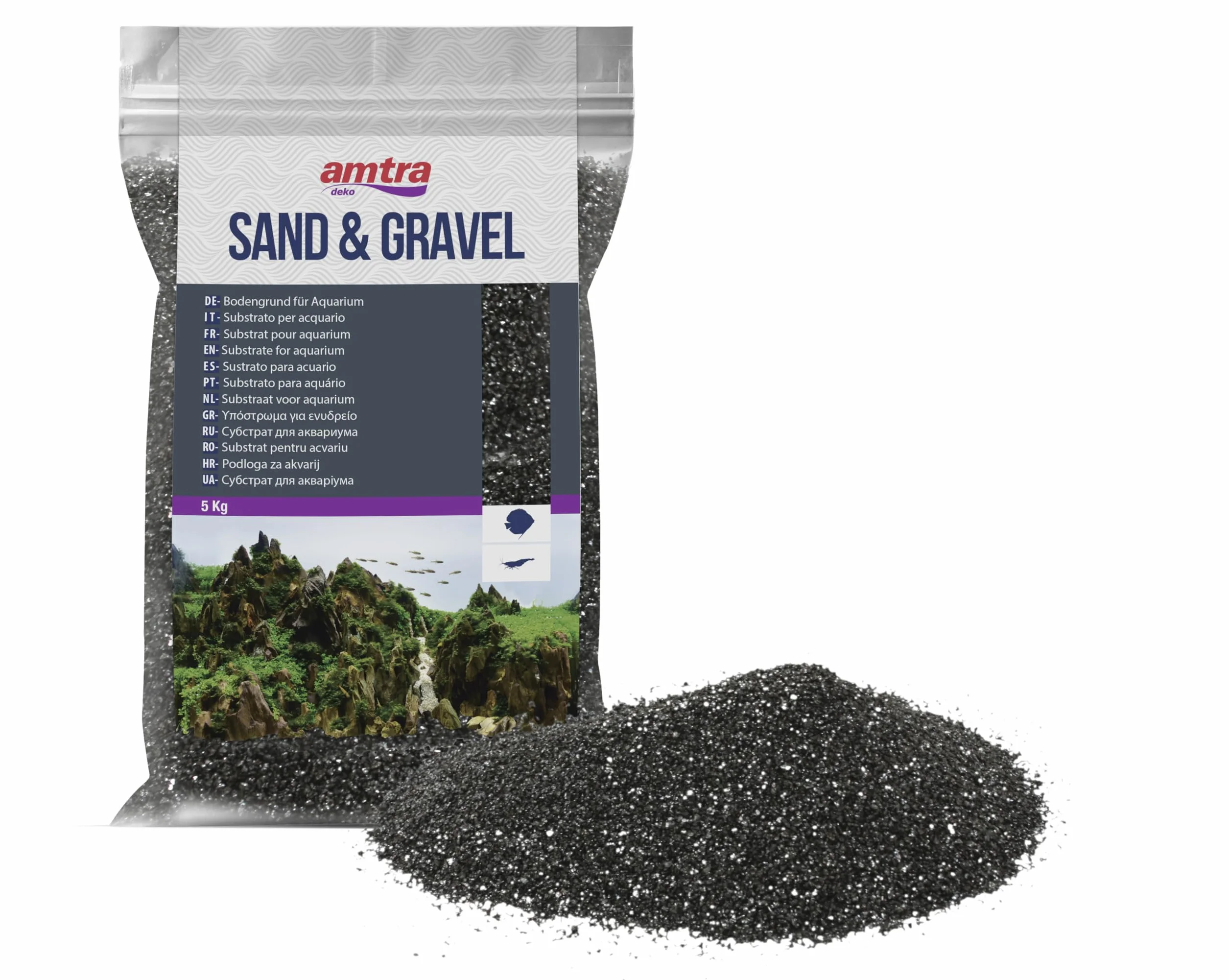 Amtra Sabbia Nera Fine 0,3-0,9 MM 5 KG - Sabbia per acquario acqua dolce e marina