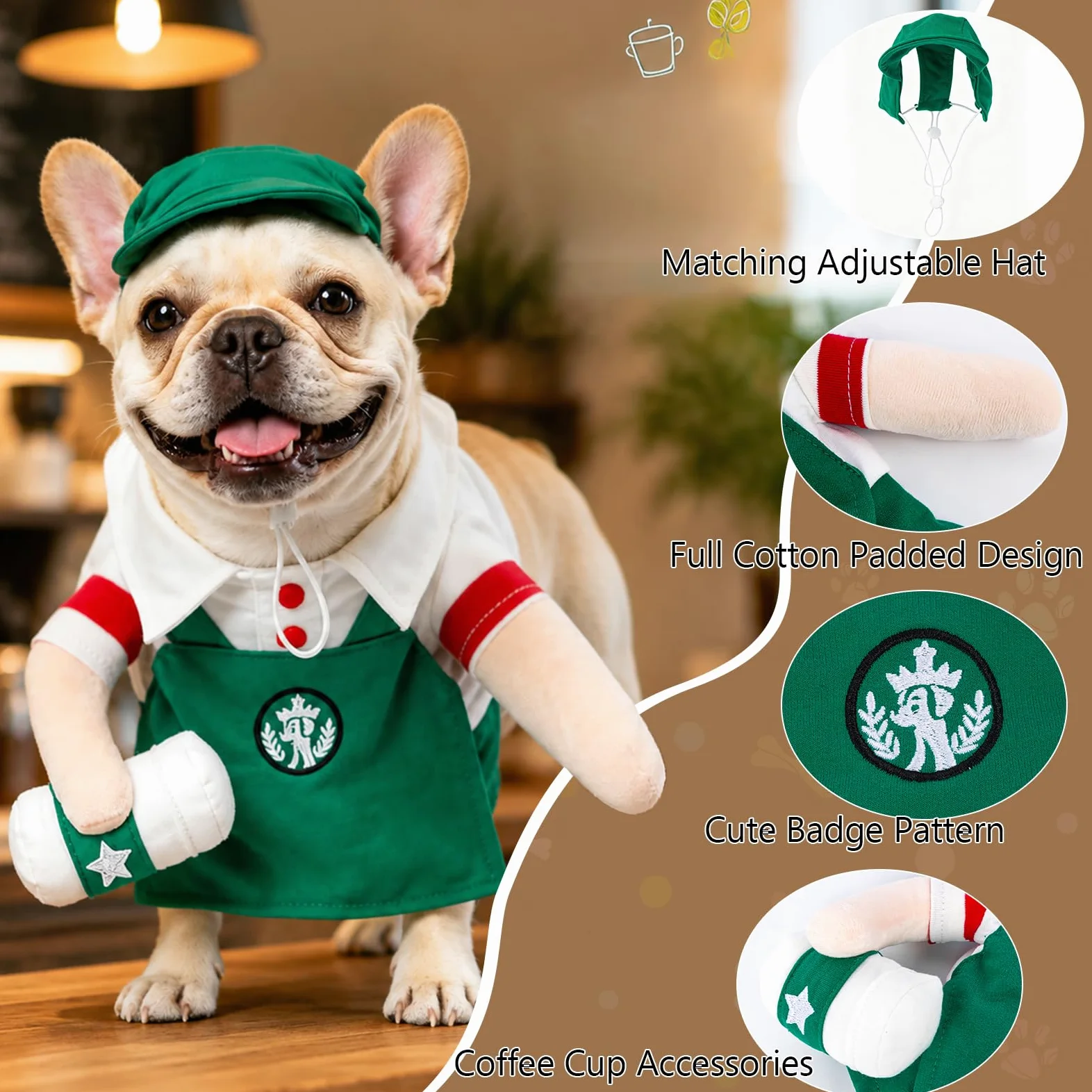 DELIFUR Costume per cani di piccola taglia, per Halloween, da caffetteria, taglia S