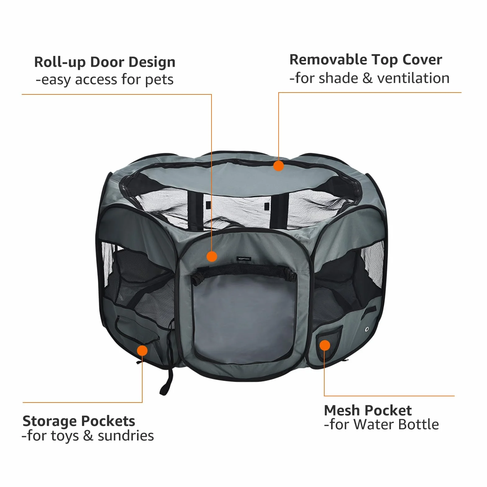 Amazon Basics Ottagonale Recinto portatile per animali domestici 114 cm Grigio