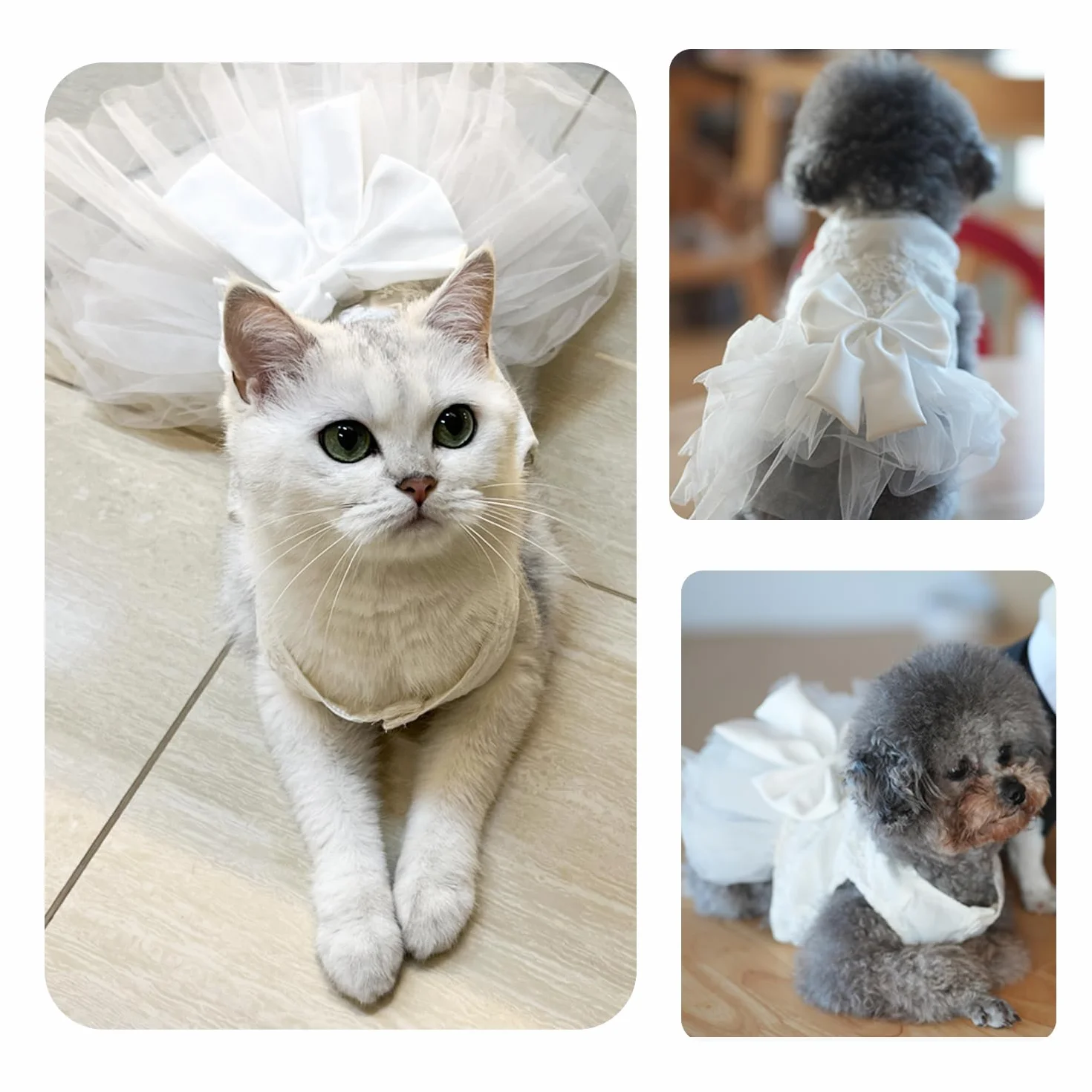 Vestito Bianco per Cani con Tutù in Pizzo Ricamato, Abito da Sposa Gonna da Principessa per Cuccioli Taglia Piccola Media 3XL