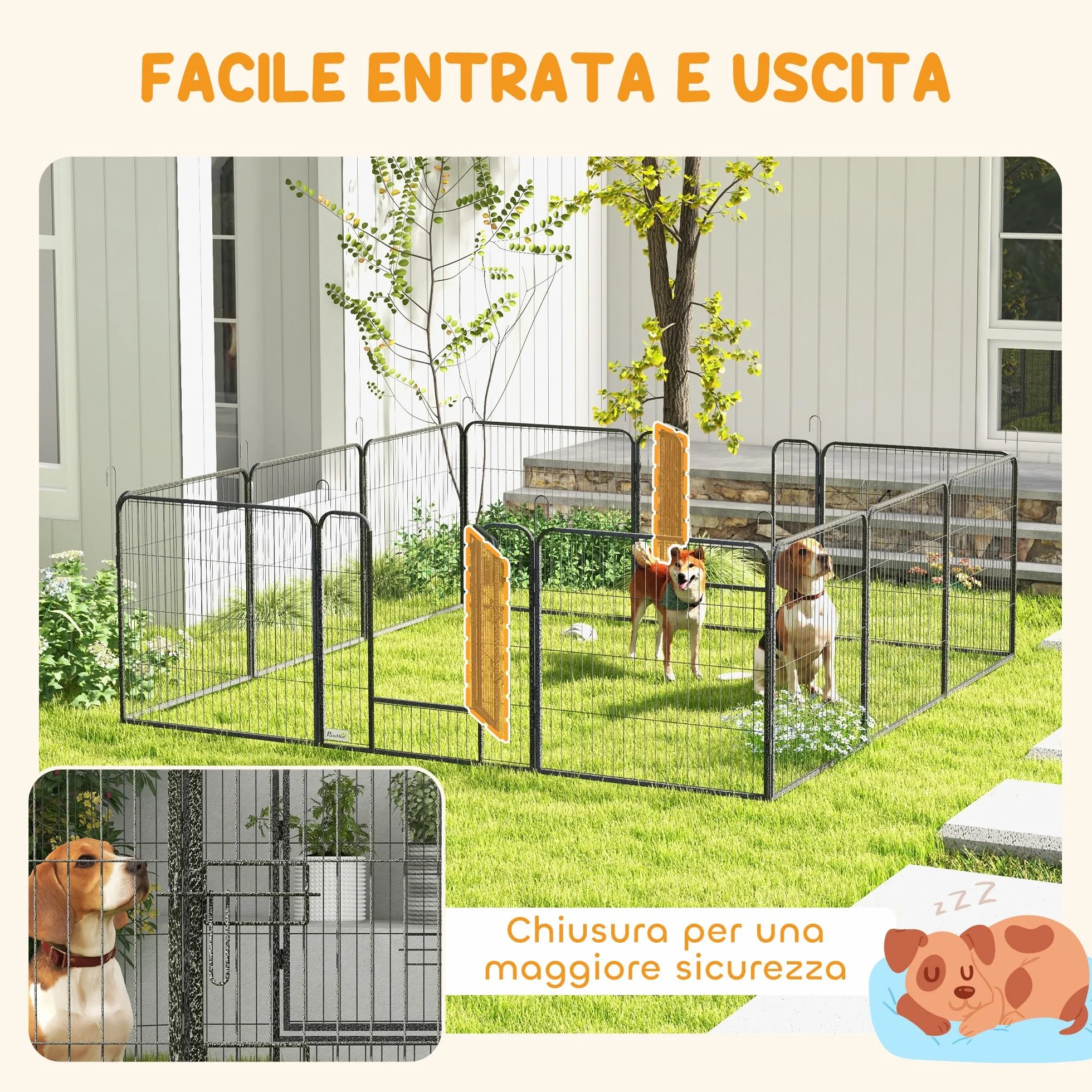 PawHut Recinto per Cani 12 Pannelli Modulabili 80x1.5x80 cm Box Pieghevole con Porta in Acciaio Grigio