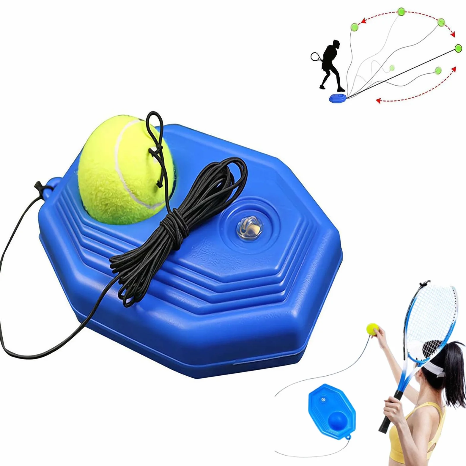 Allenatore di tennis, rimbalzo per allenamento tennis, compagno di tennis, attrezzatura da allenamento da solista con battiscopa e corda riempibili, utilizzato per giocatori di tutti i livelli