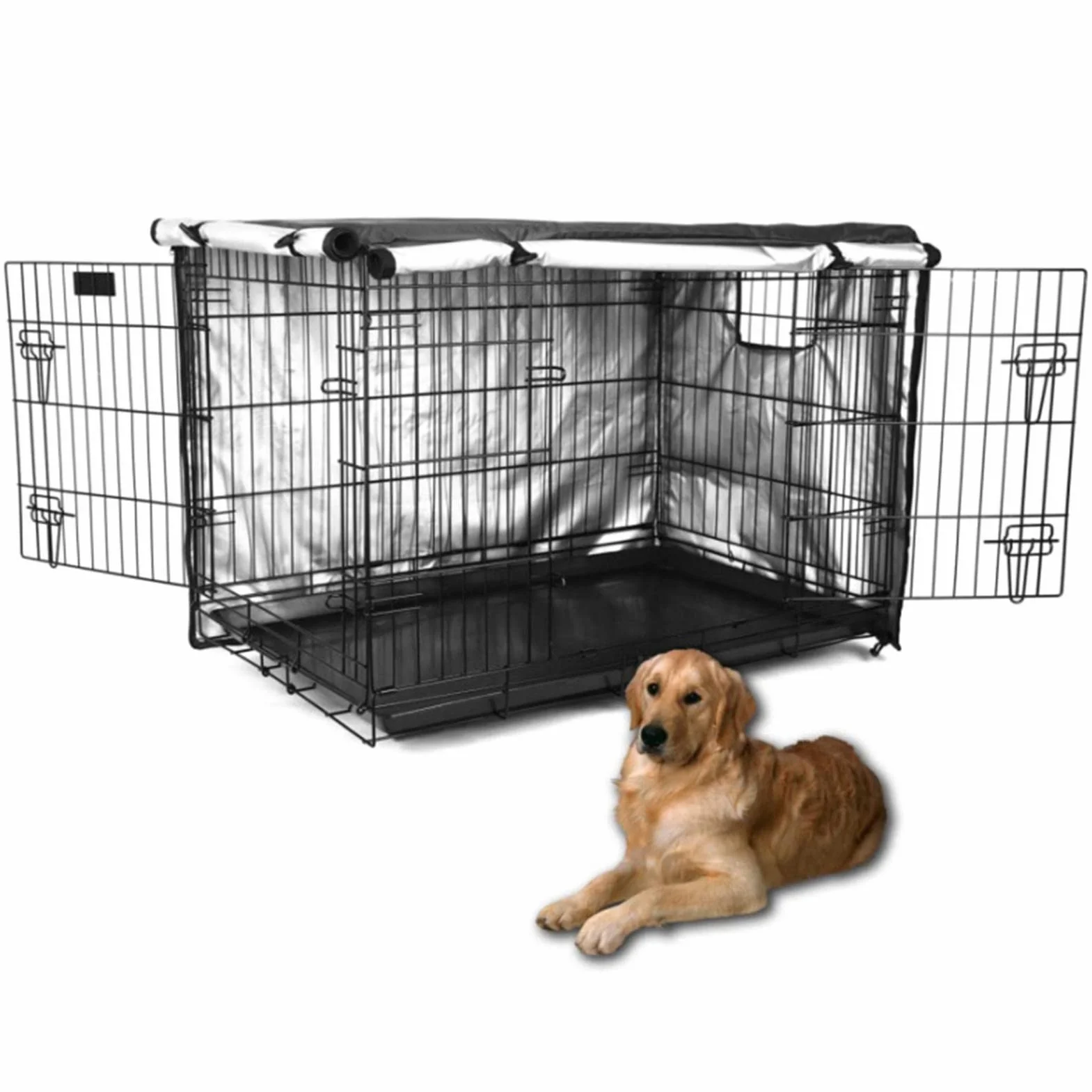 Copertura per Gabbia per Cani Impermeabile 210D Argento con Porta a Conchiglia