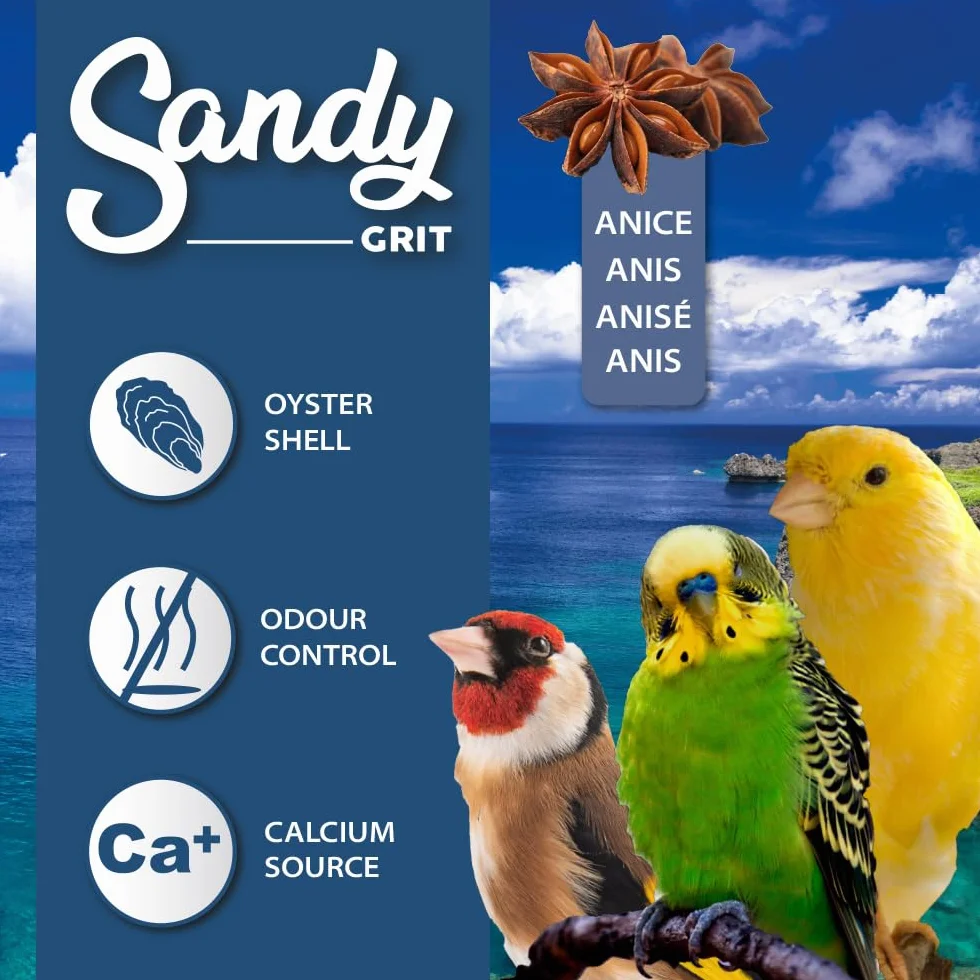 Croci Sandy con Grit 5 kg Sabbia Igienica per Volatili all'Anice con Gusci di Ostrica e Carbonato di Calcio
