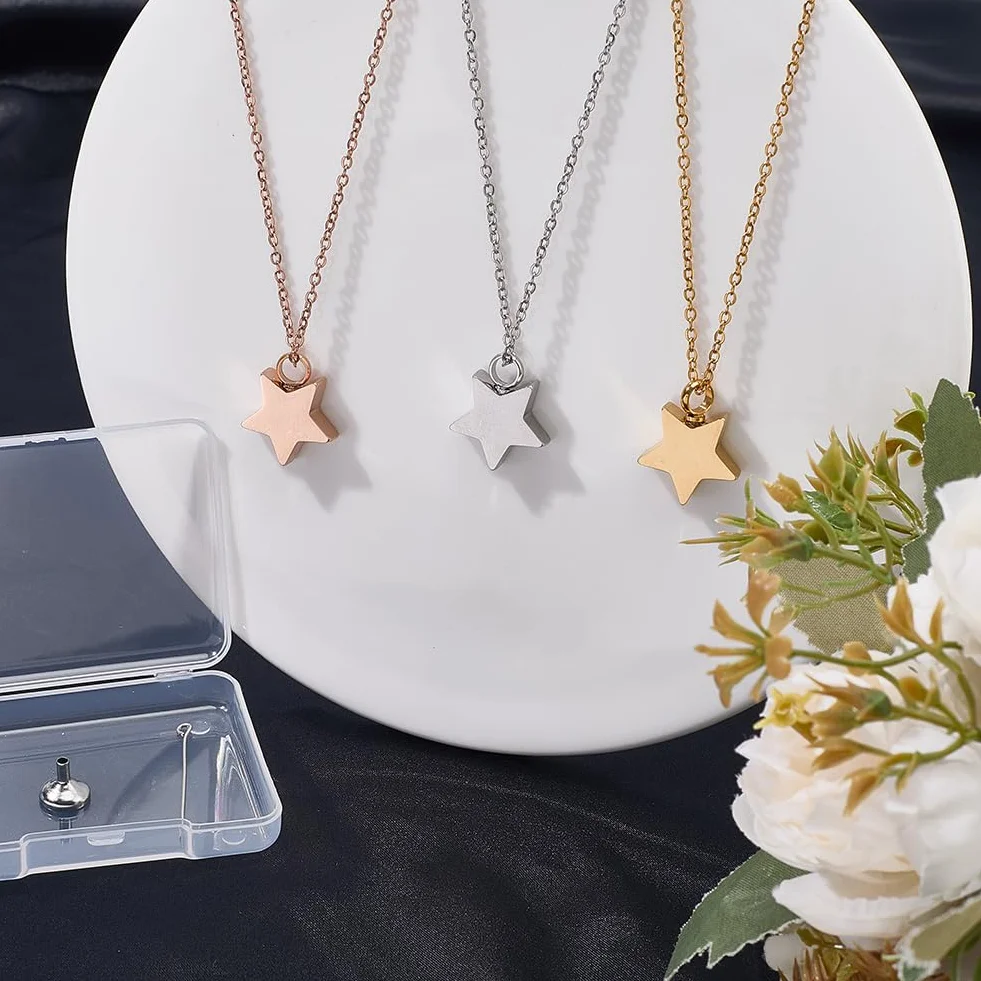 CREATCABIN Collana Urna A Forma Stella per Ceneri Ricordo Gioielli per Cremazione Urne Acciaio Inossidabile Ciondolo Mini Urna Collana Stella Argentata Medaglioni Portacenere Spilla A Imbuto 45.7cm