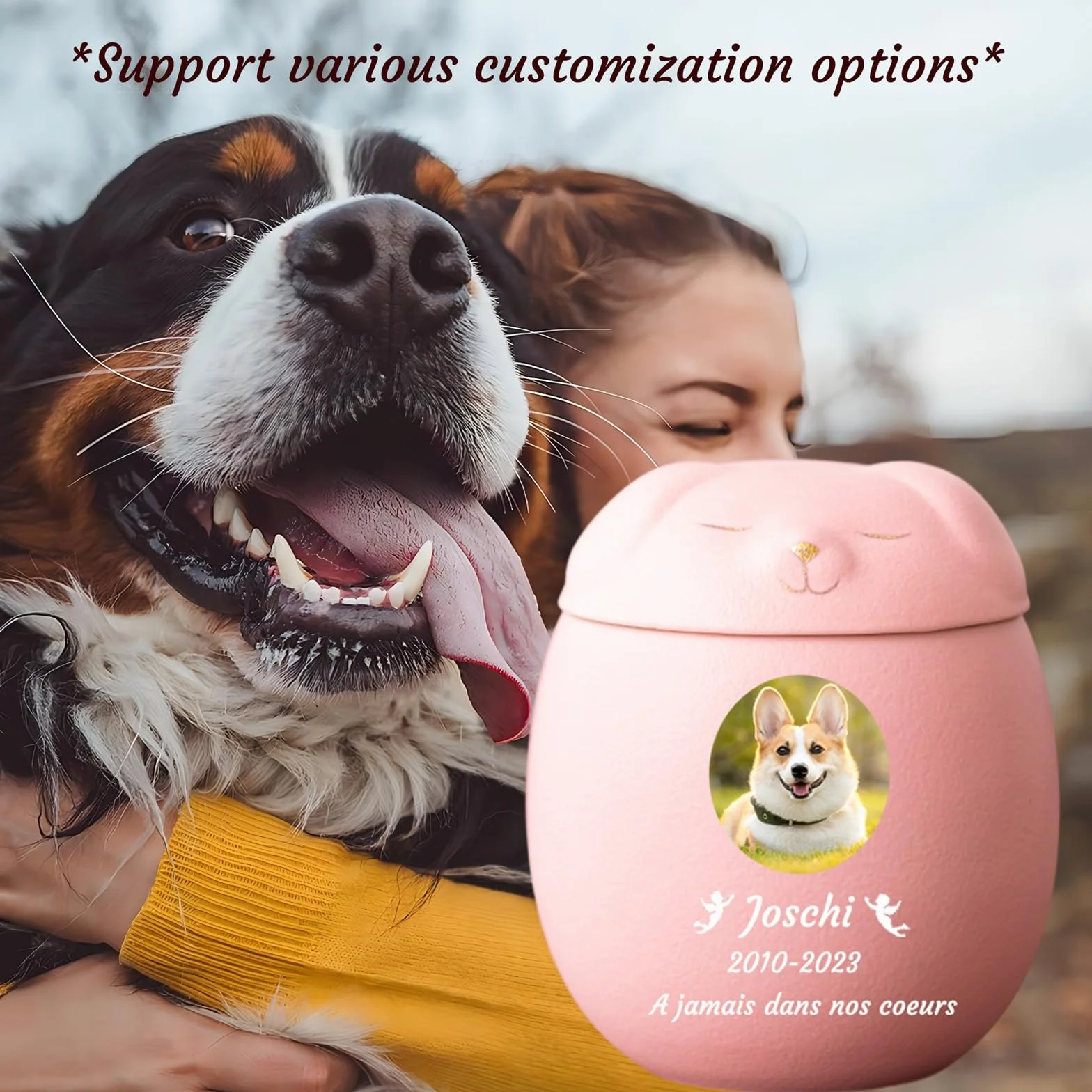 Urne per Cani per Ceneri Personalizzate - Urne per Cani Personalizzate - Urne in Ceramica per la cremazione di Animali Domestici Urne Commemorative per Cani,Rosa,Big