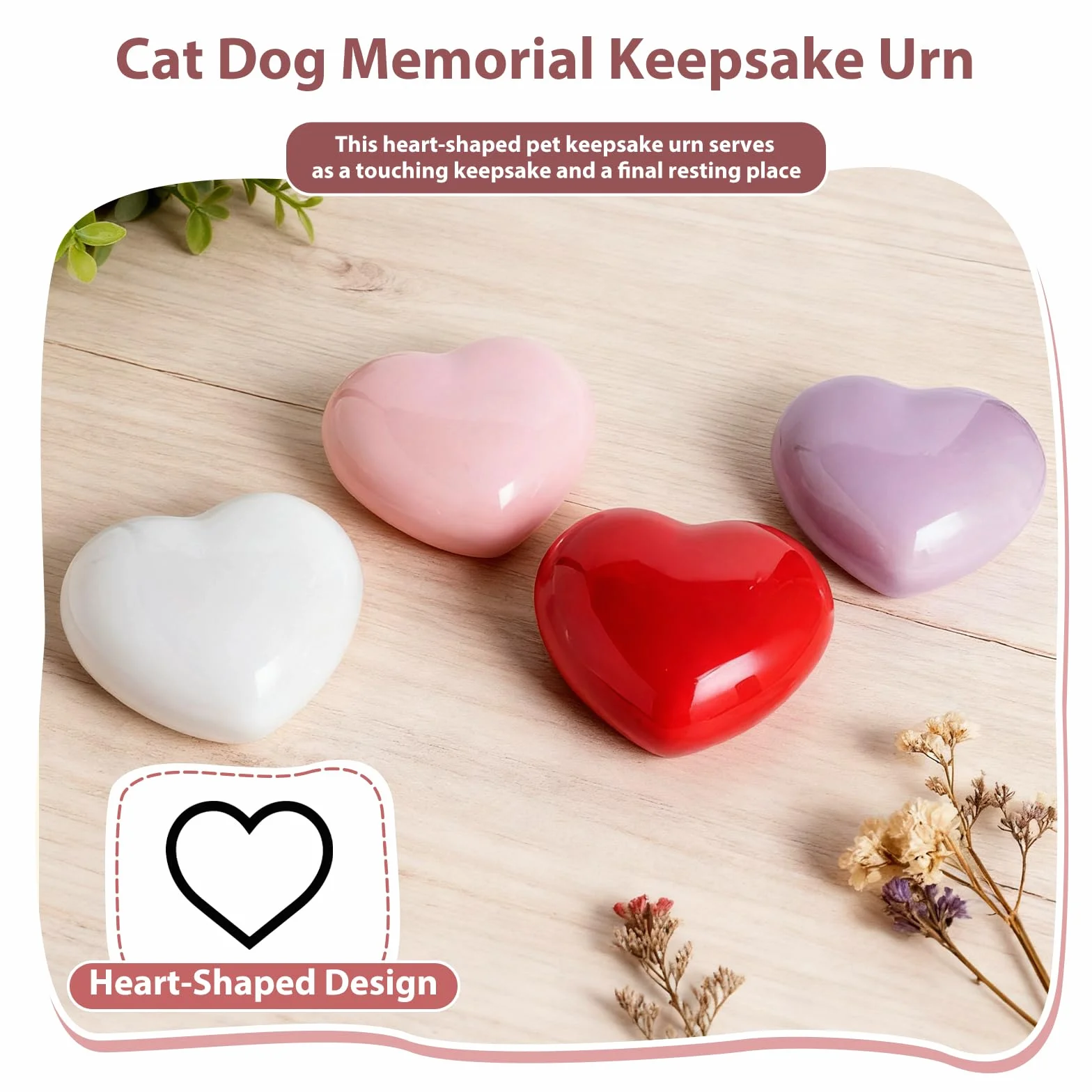 Urna in ceramica a forma di cuore per ceneri di animali domestici, urna commemorativa per gatti e cani, regalo per funerale o ricordo (bianco)
