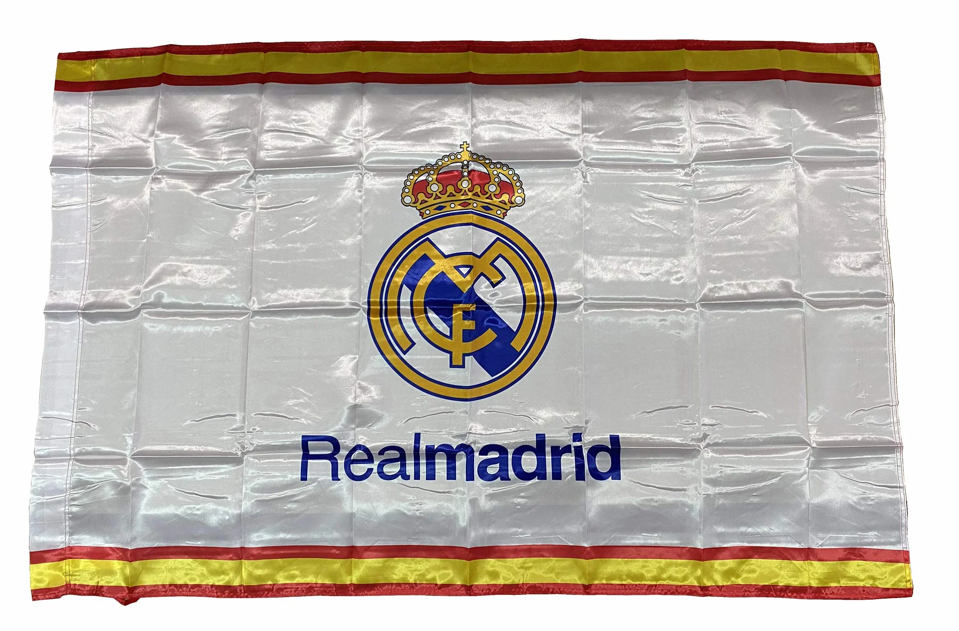 Bandiera del Real Madrid con striscia della Spagna - Prodotto con Licenza - Misure 150 x 100 cm. - Polyester 100%