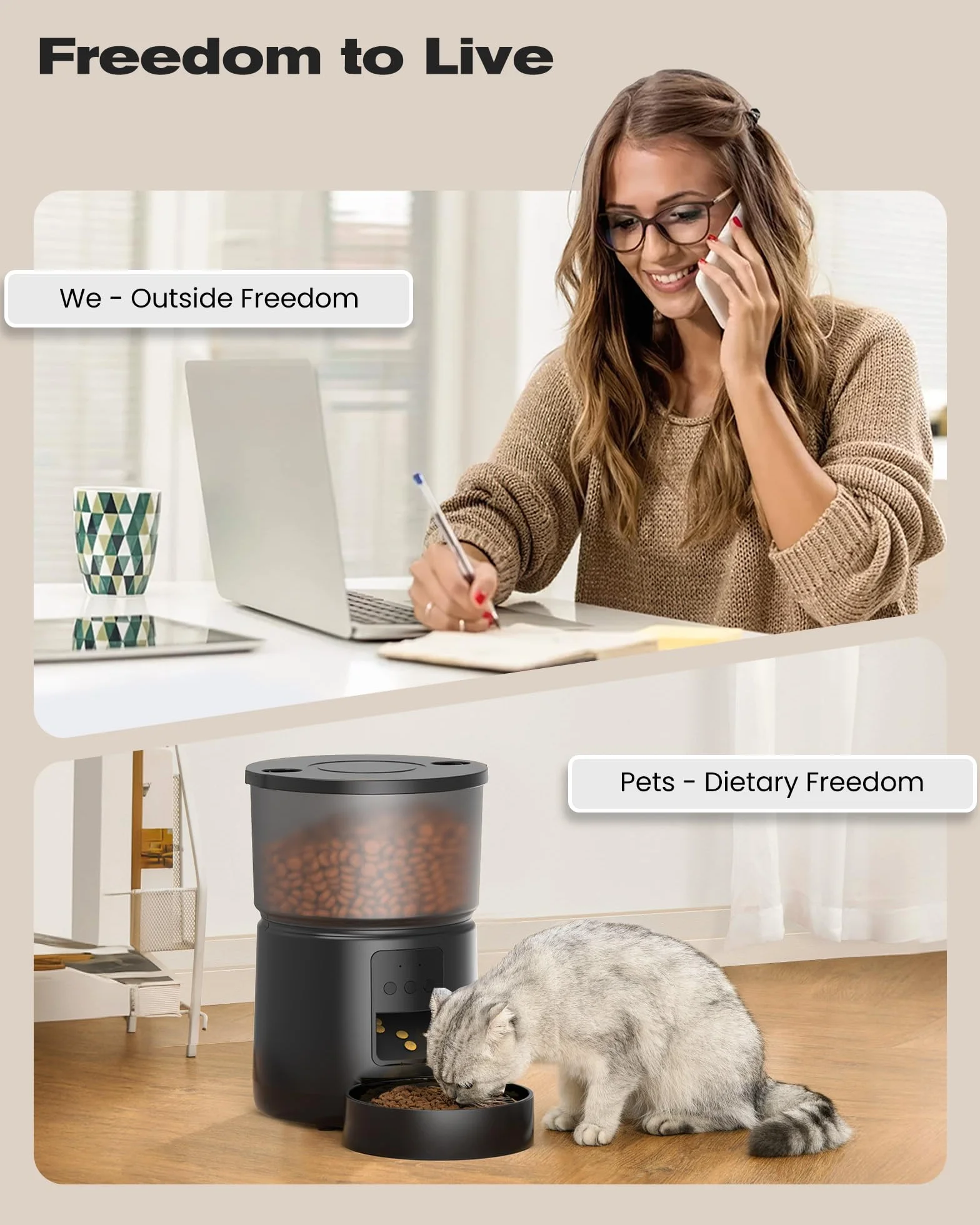 SOOFPET Distributore Automatico Cibo Gatti - 5G/2.4G WiFi Dispenser - Distributore Cibo Gatti Collegare APP - Alimentazione a Distanza - 10 Pasti al Giorno - Doppia Alimentazione - 3L Bianco